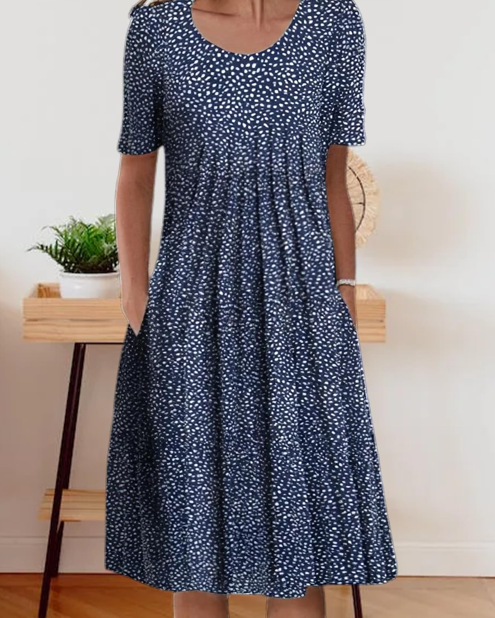 Women's Boho Floral Print Short Sleeve T-Shirt Dress - 2024 Summer Casual Loose Swing Midi Dress with Pockets | Perfect for Beach Vacations, Music Festivals & Everyday Wear