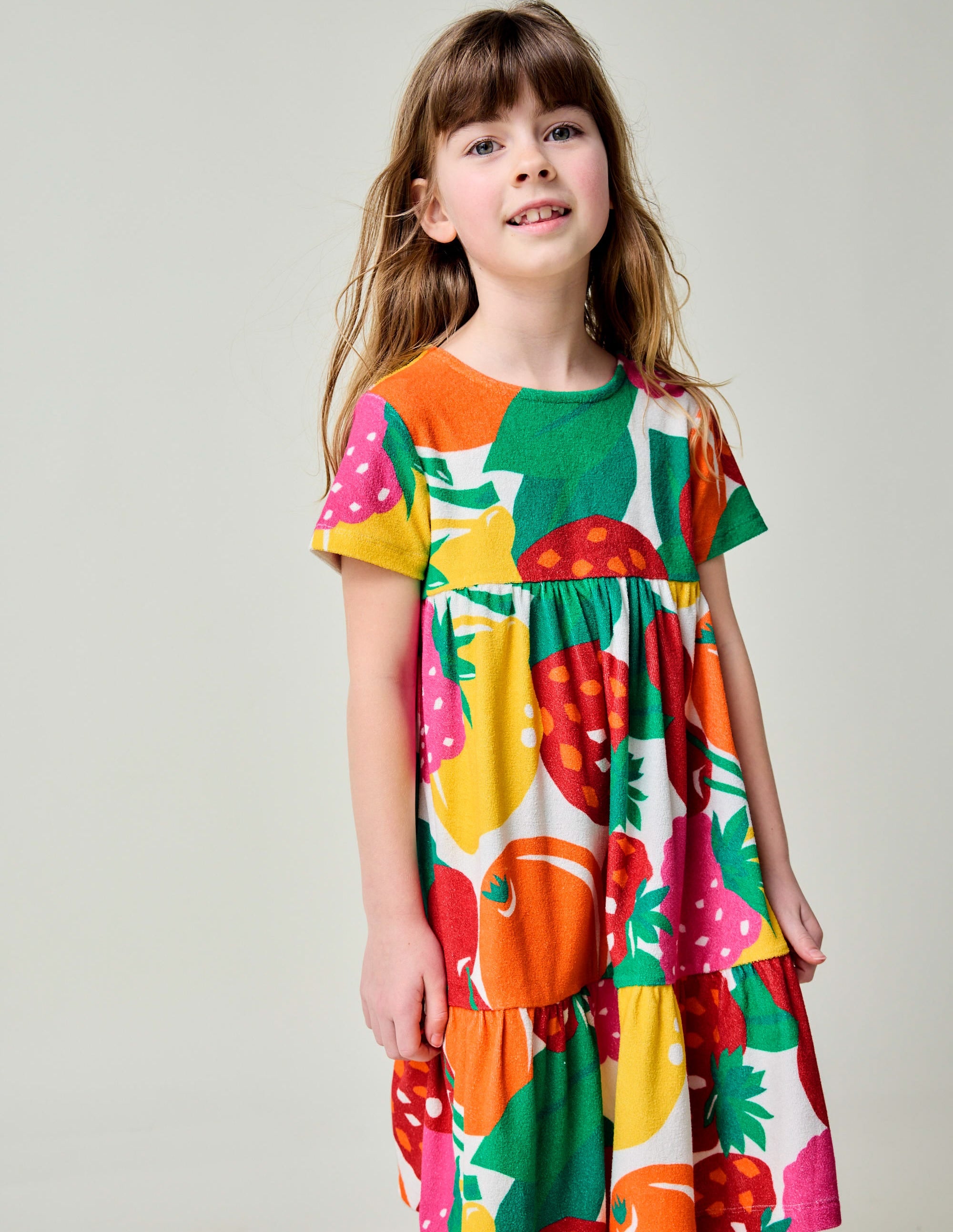 Ariel Twirly Towelling Dress for Women - Multi Giant Fruit Print, Soft and Comfortable Summer Dress - Perfect for Beach, Vacation, and Casual Outings