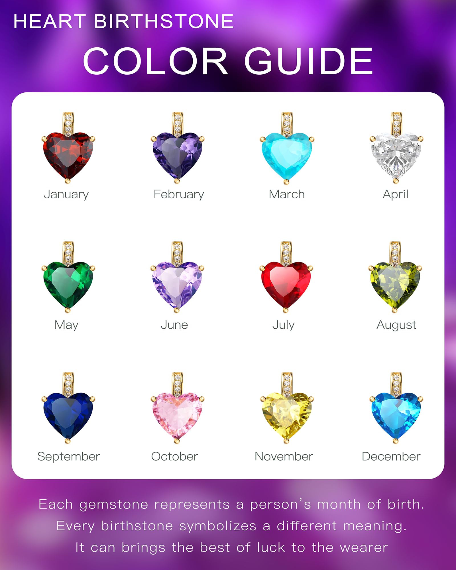 Genuine Birthstone Necklace for Women - Sterling Silver Heart Pendant with Personalized Birthstone, Romantic Birthday Gift for Wife, Girlfriend, Mom | Perfect for Valentine's Day, Anniversary & Special Occasions