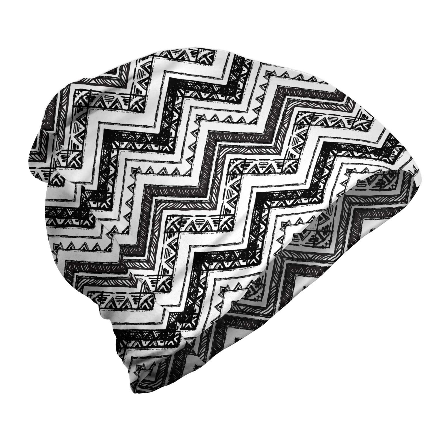 Lunarable Unisex Beanie - Tribal Sketch Style Black & White Winter Hat for Men & Women - Perfect for Hiking, Outdoor Activities & Cold Weather Fashion