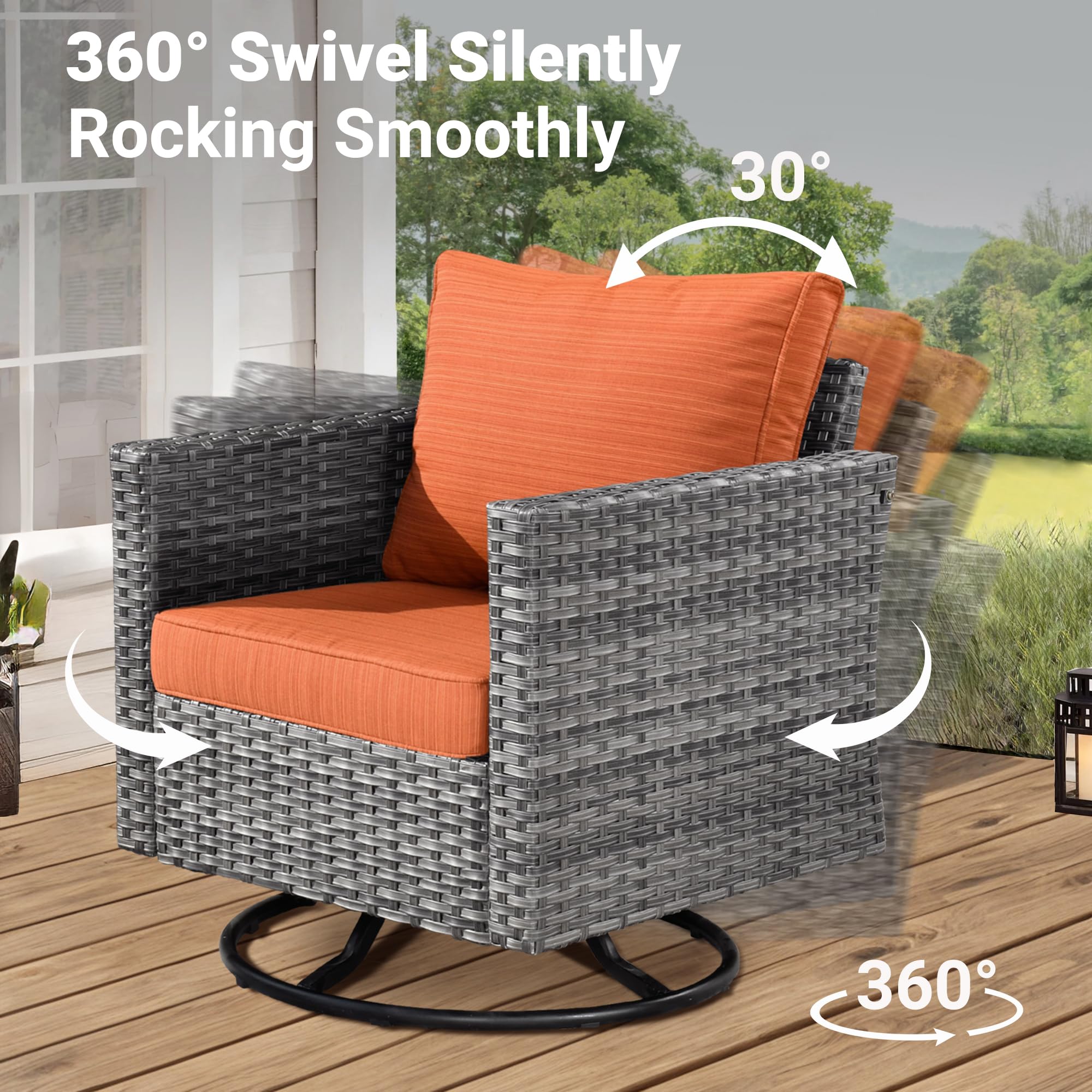 Ovios 7-Piece Patio Furniture Set - Outdoor Wicker Sofa with Rocking Swivel Chairs & Coffee Table, High Back Conversation Set for Yard, Deck, Porch (Orange Red) - Perfect for Backyard Relaxation, Garden Parties & Outdoor Entertaining