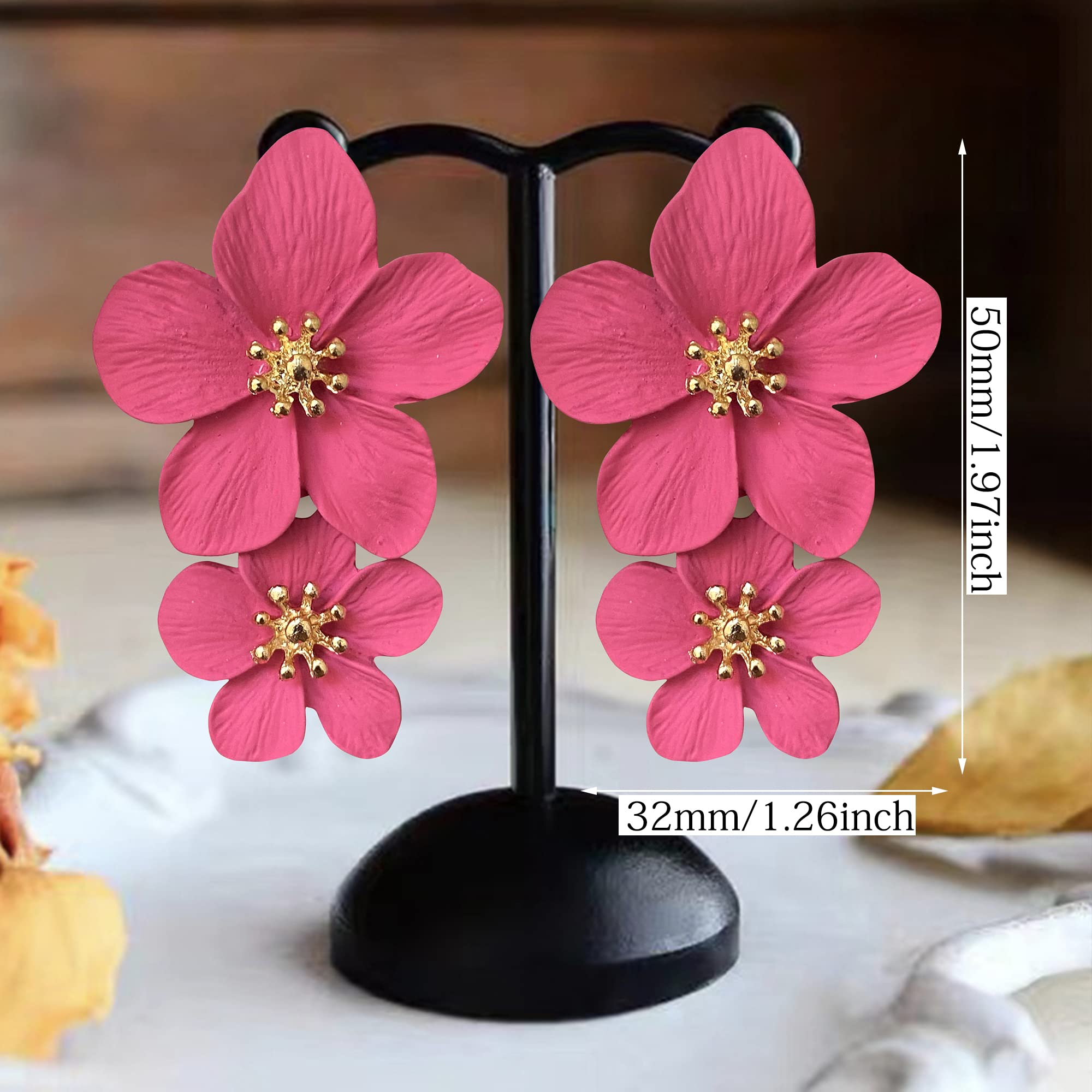GPASTG Elegant Bohemian Large Metal Double Flower Matte Earrings - Chic Statement Dangle Drop Jewelry for Women - Perfect for Weddings, Parties & Special Occasions - Unique Fashion Gift Idea