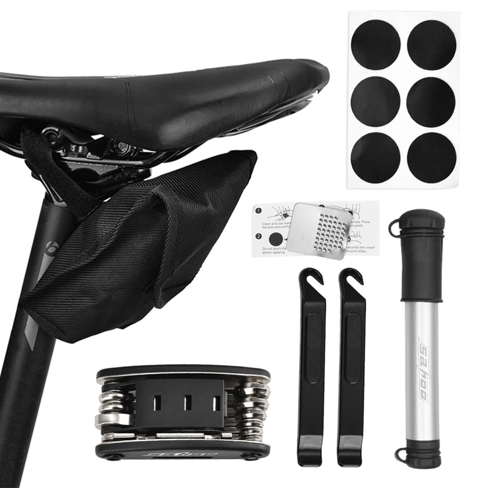 16-in-1 Portable Mountain Bike Repair Tool Kit - Multifunctional Bicycle Maintenance Set with Mini Pump & Storage Bag | Emergency Tire Repair for Road & Trail Cycling Adventures