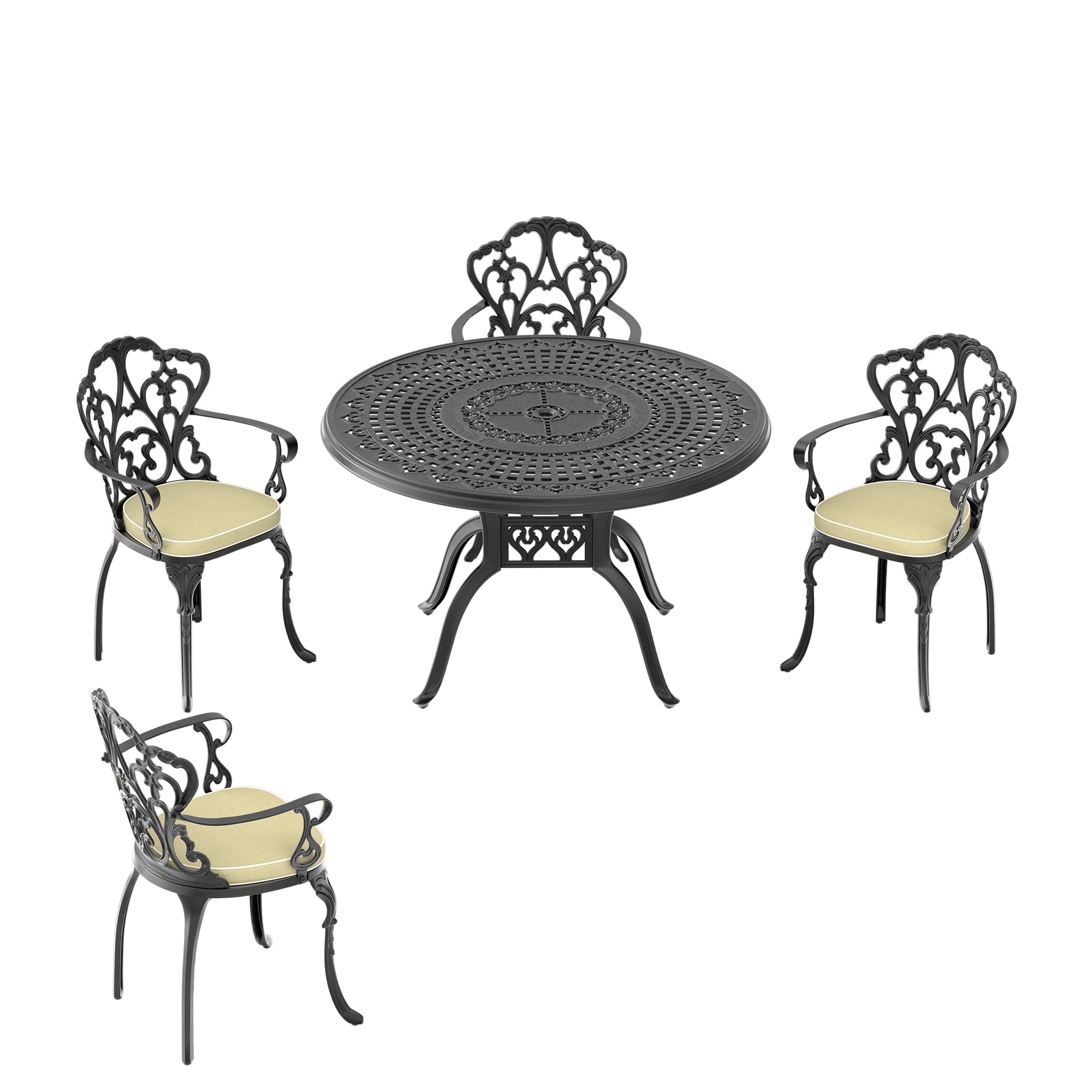 5-Piece Cast Aluminum Patio Furniture Set with Cushions - Durable Outdoor Dining Chairs & Table - Perfect for Garden, Poolside & Backyard Relaxation (Random Color Cushions Included)