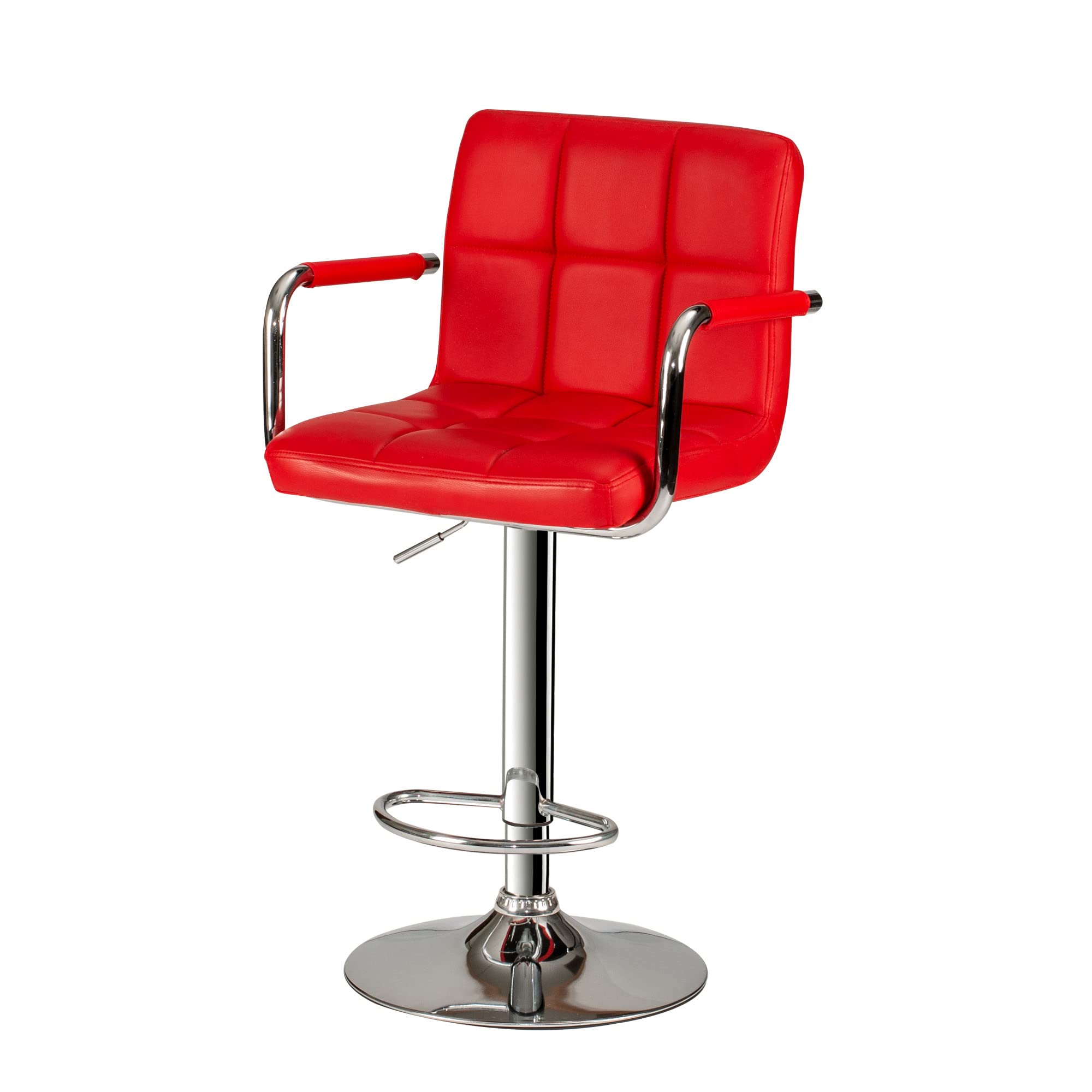Poundex 2-Piece Red PU Leather Tufted L-Shaped Bar Stool Set - Modern Kitchen Island & Home Bar Counter Stools for Dining & Entertaining