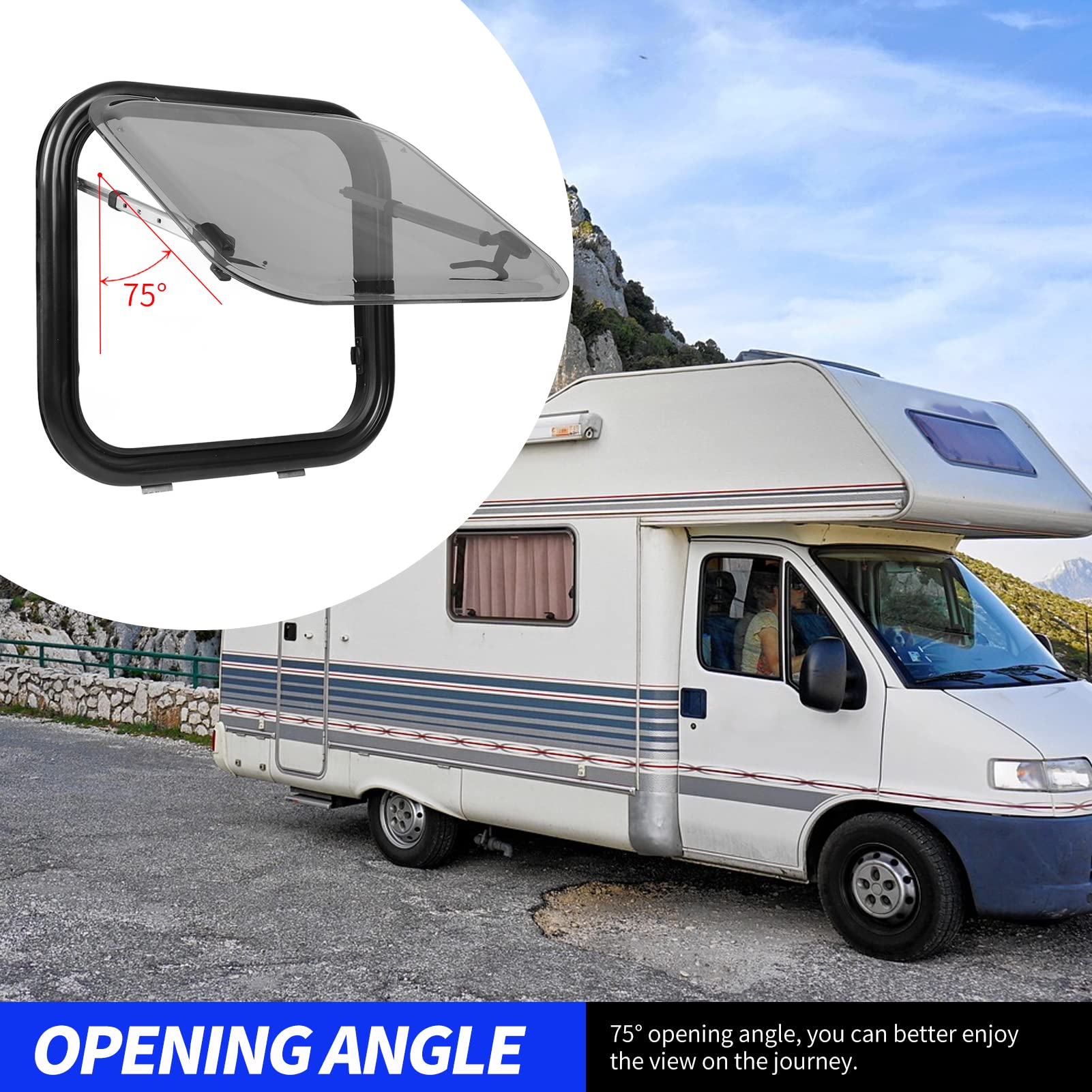 Aramox RV Push Out Window - Double Layer UV Resistant Acrylic Glass with Thermal & Sound Insulation - External RV Exit Window with Curtain for Camping & Travel Trailers