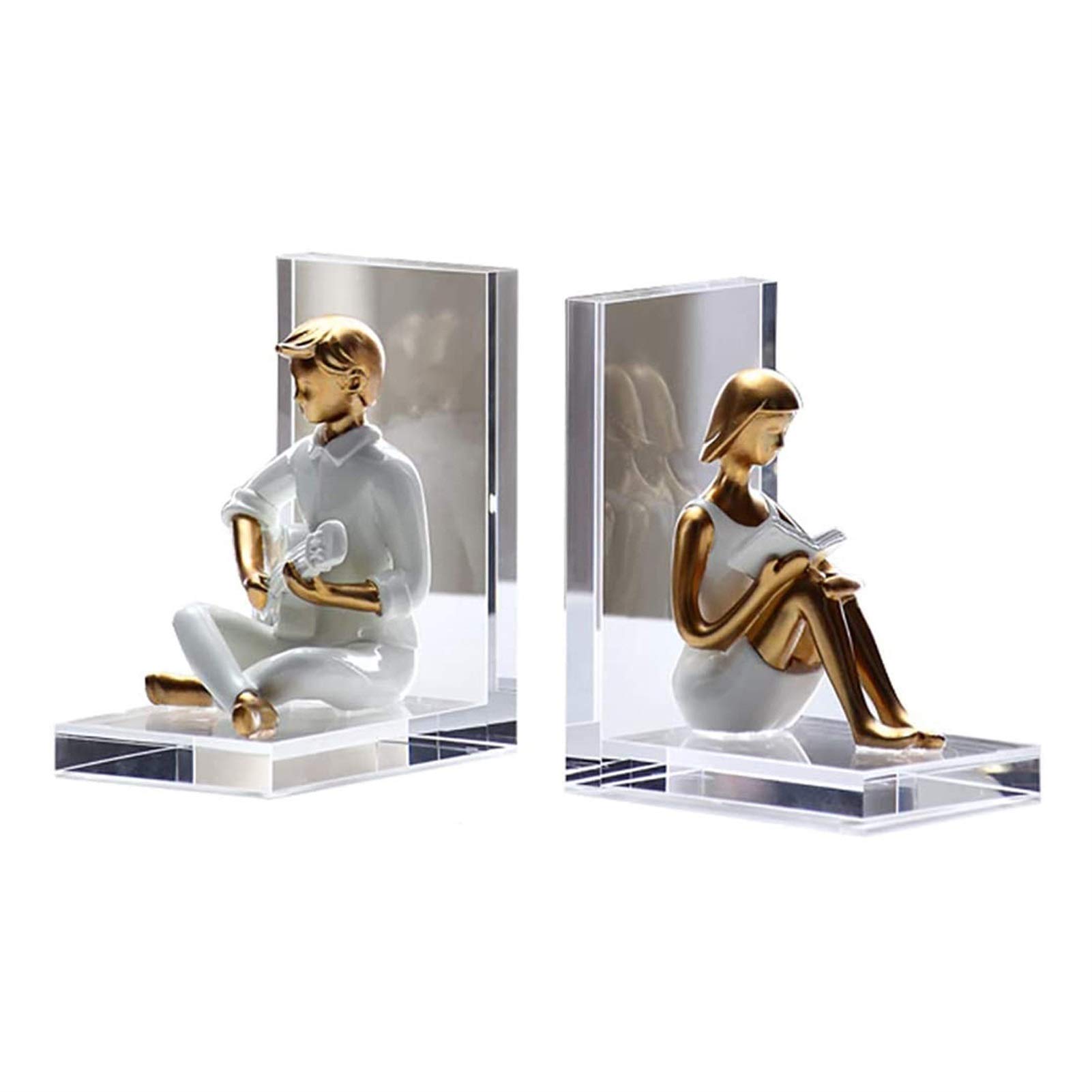 Romantic Love Story Bookends - Guitarist & Reader Couple - Decorative Bookends for CDs, Albums, Magazines & Heavy Books - Perfect for Bookshelves, Office Desks & Gift Giving