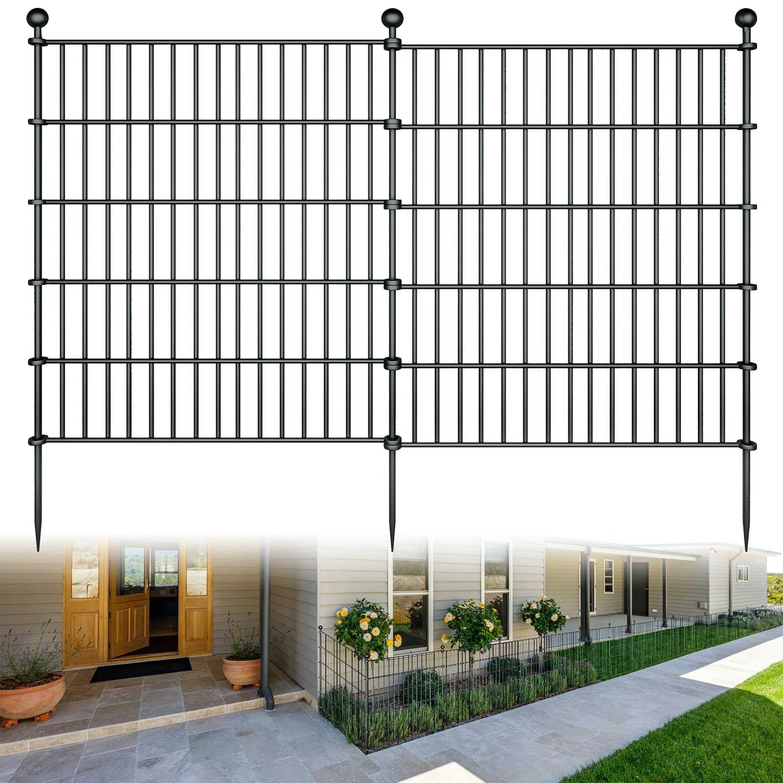 10 Panels Rustproof Metal Garden Fence - 32in Height x 23.6ft Length Dog Fence with Ground Stakes | No Dig Temporary Outdoor Fencing for Pets, Rabbits & Small Animals | Durable Yard Security Panels for Patio, Garden & Backyard Protection | Perfect for Pet Containment, Landscape Decoration & Property Boundaries