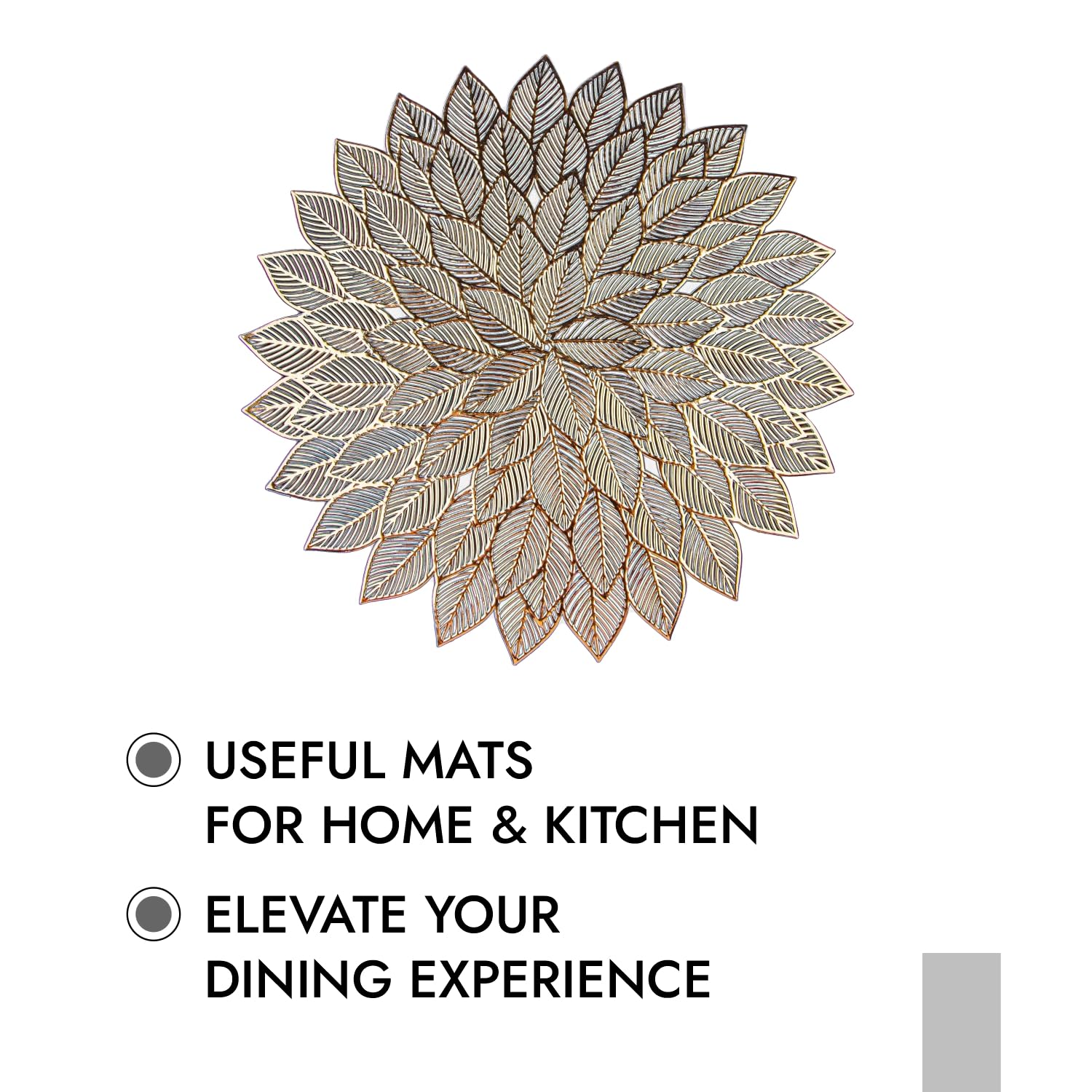 Kuber Industries Designer Round Flower Placemat Set - 4 Piece Golden Table Mats for Dining Room, Side Tables, and Home Decor