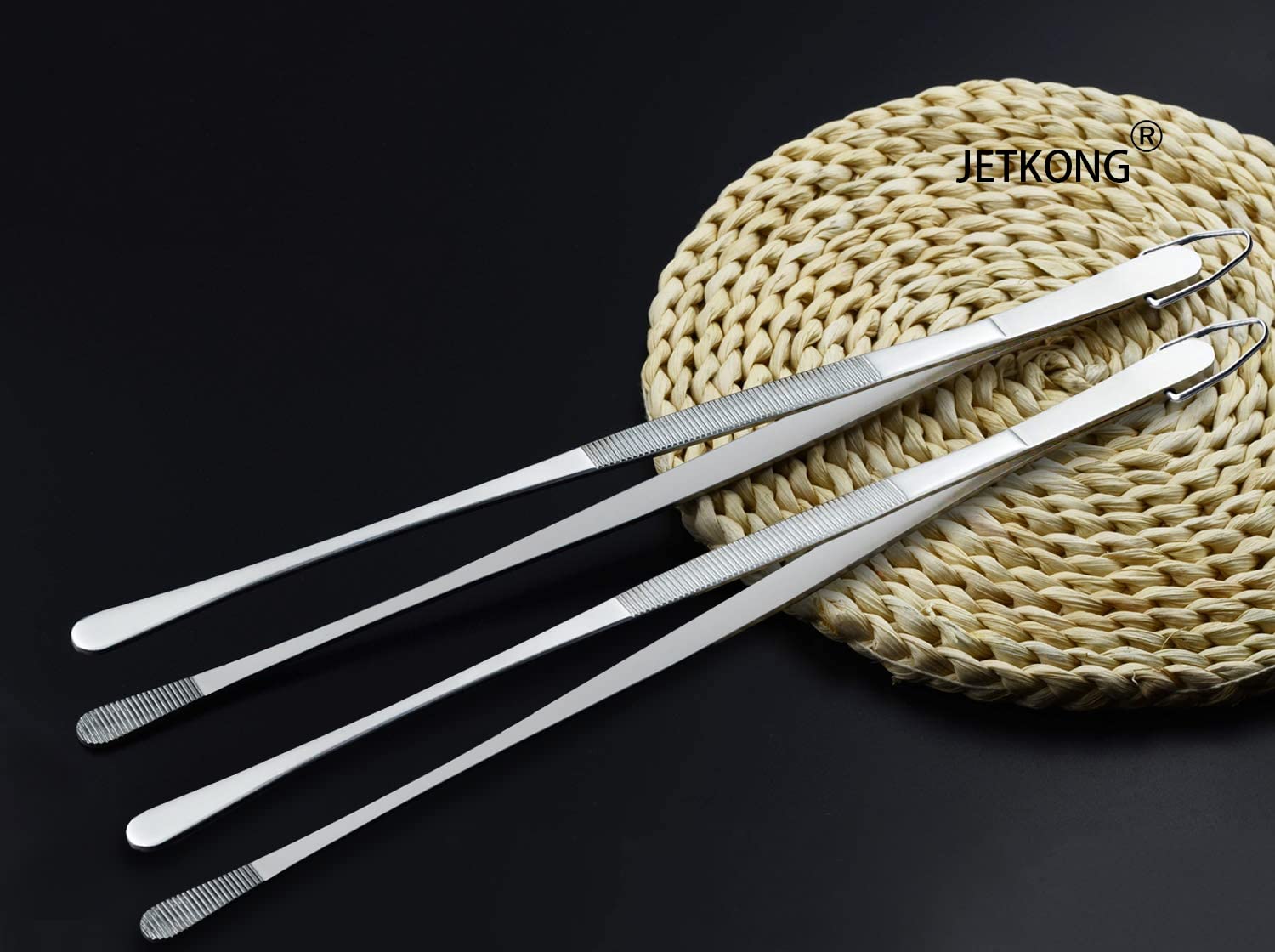 JETKONG 2pc Long Stainless Steel Kitchen Tweezers for Cooking & Serving