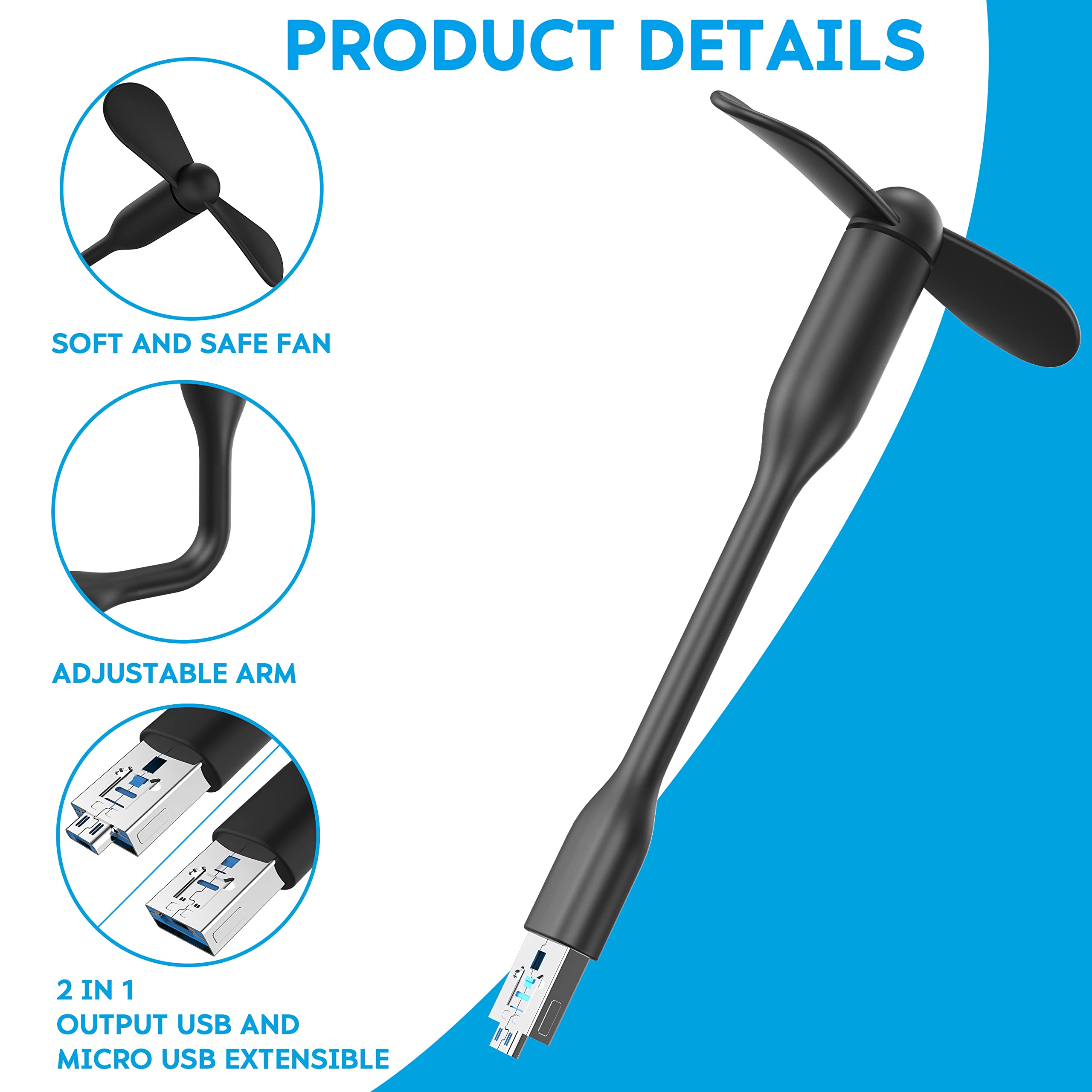 NEWTOP Mini USB & OTG Pocket Fan - Portable Adjustable Flexible Cooling Fan for Smartphone, Laptop, Travel - Ideal for Office, Home, Outdoor & Car Use - Stay Cool While Working, Gaming or Traveling
