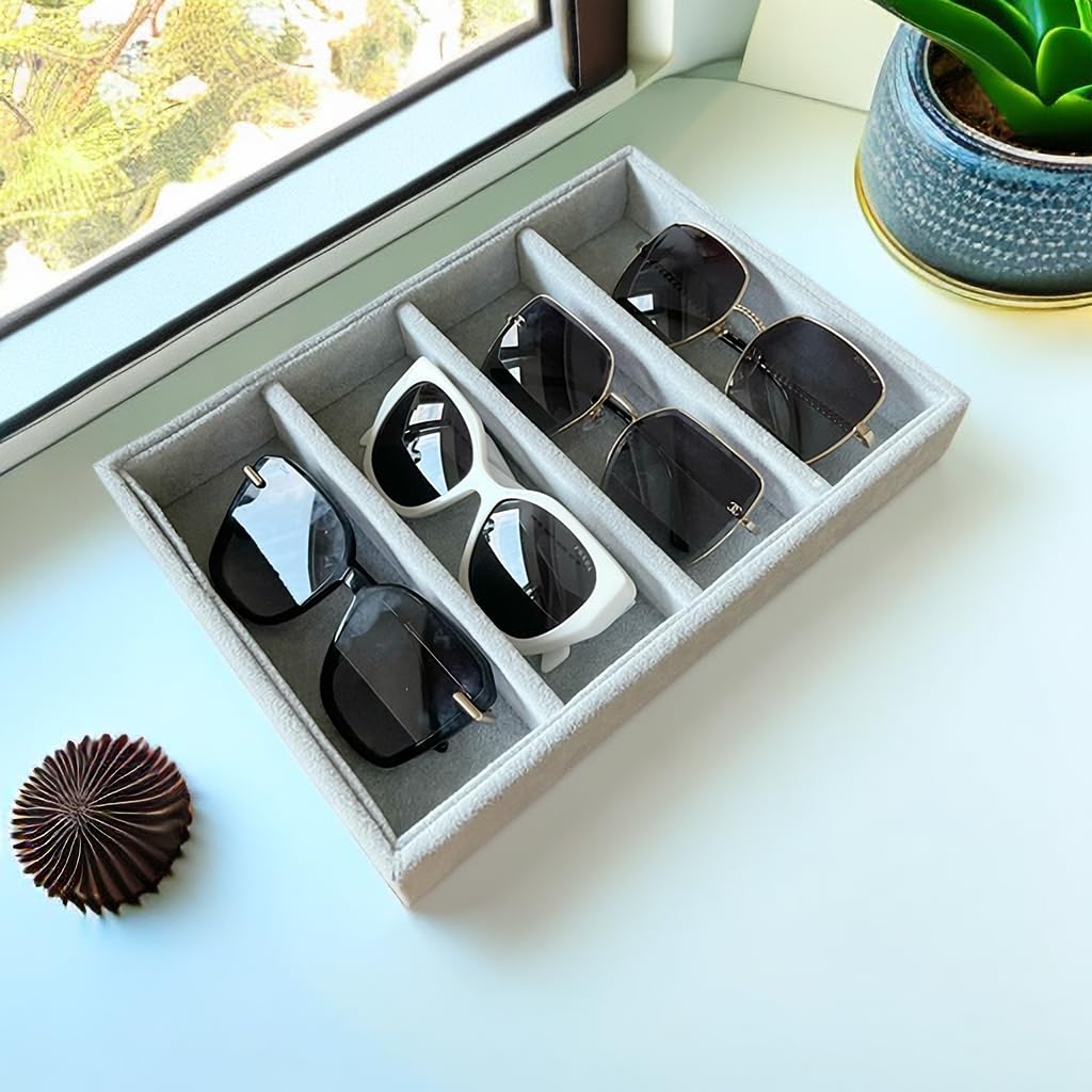 Premium Gray Plush Velvet Jewelry Tray Organizer - Stackable Sunglasses & Watch Storage for Closet, Drawer, Hallway - Soft Velvet Eyewear Display Case for Luxury Jewelry Collection Organization (Perfect for Bedroom, Bathroom, Travel)