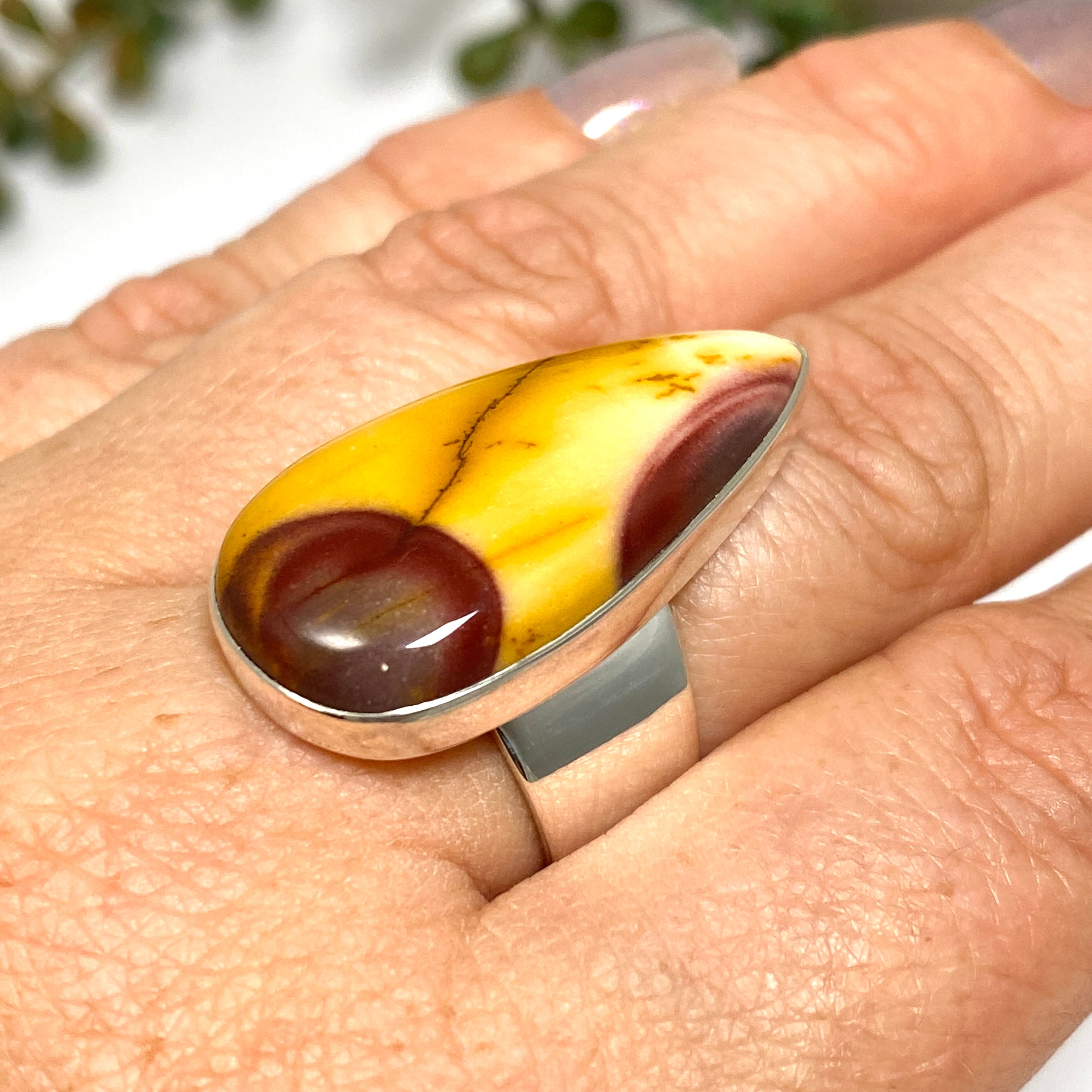 Natural Mookaite Teardrop Cabochon Sterling Silver Ring Size 8 - Handmade Gemstone Jewelry for Women, Gift for Her | Perfect for Boho Style, Meditation & Spiritual Healing