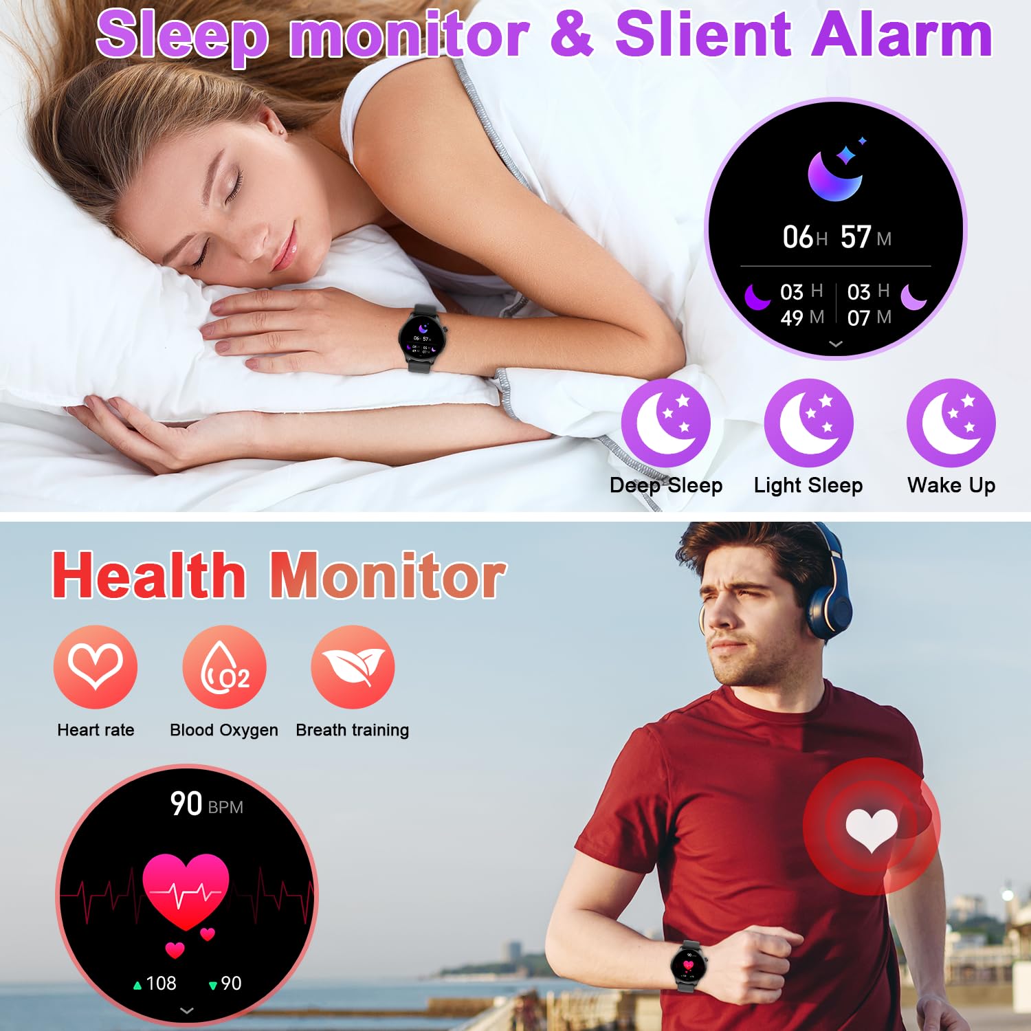 Smart Watch for Men & Women - Waterproof Fitness Tracker with Heart Rate Monitor, Step Counter, Call Function - Compatible with iPhone, Android & Samsung Phones - Perfect for Running, Workouts & Daily Use