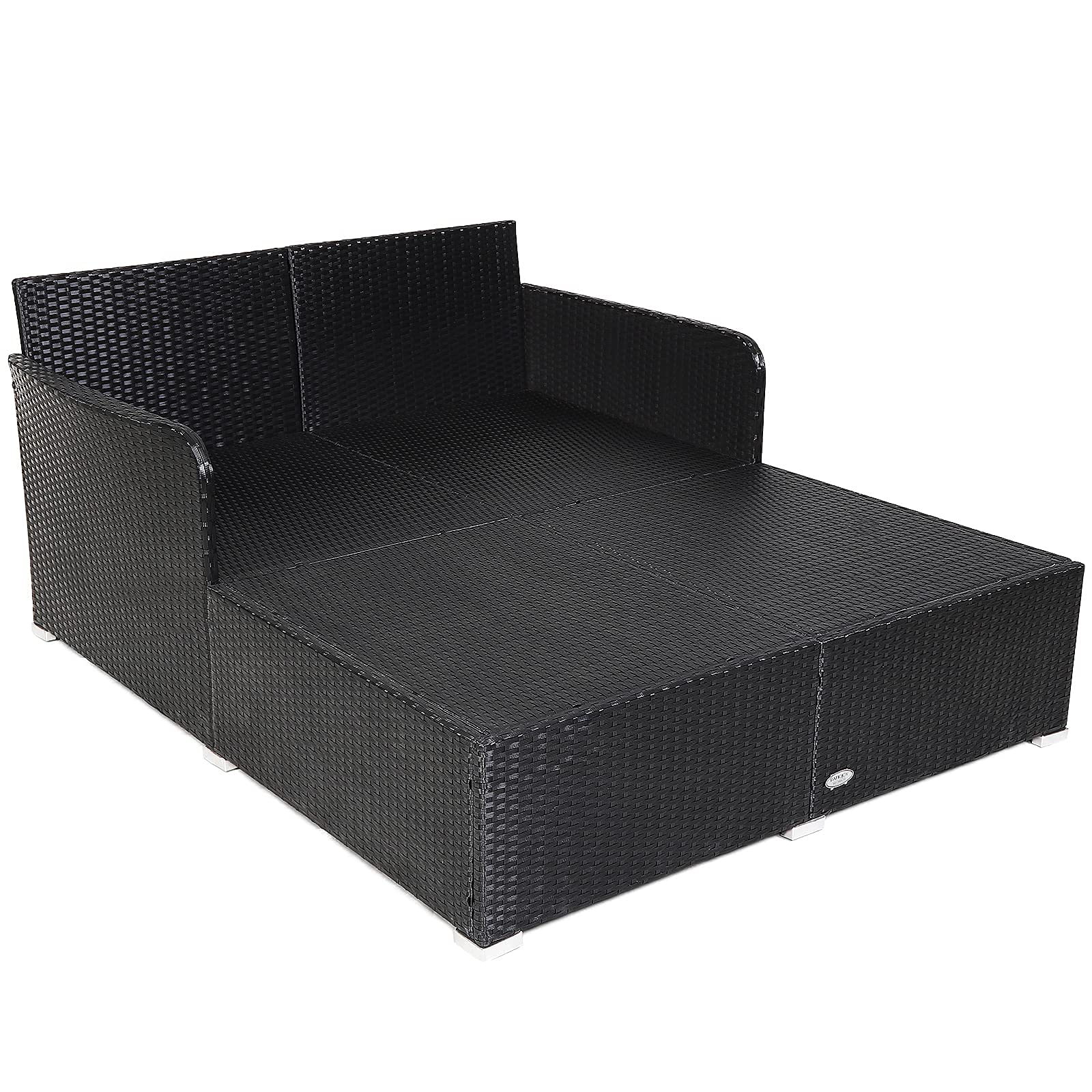 Outdoor Rattan Daybed with Comfortable Cushions & Pillows - Patio Loveseat Sofa Set with Metal Frame - Wicker Sunbed for Poolside, Garden, Porch, Backyard or Living Room - Turquoise Furniture for Relaxing & Lounging