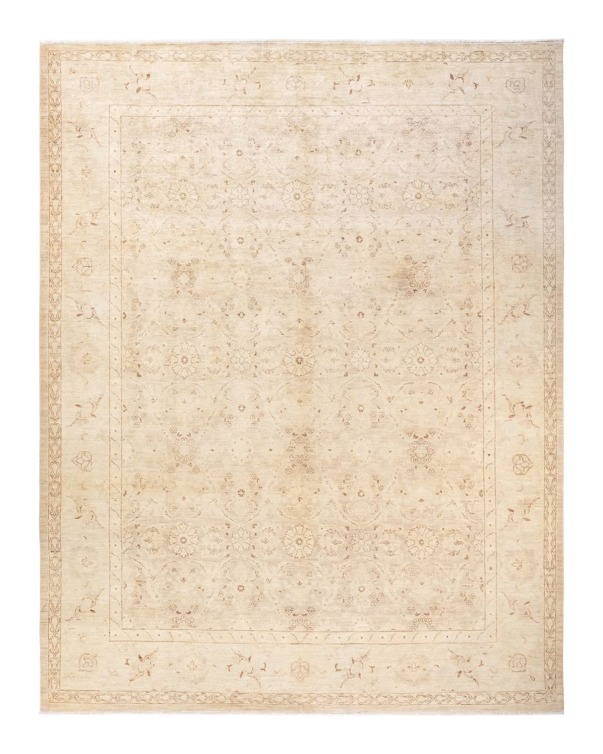 Handmade Wool Floral Area Rug 8x10 - Solo Rugs Unique Hand-Knotted Contemporary Ivory Carpet for Living Room, Bedroom & Home Decor