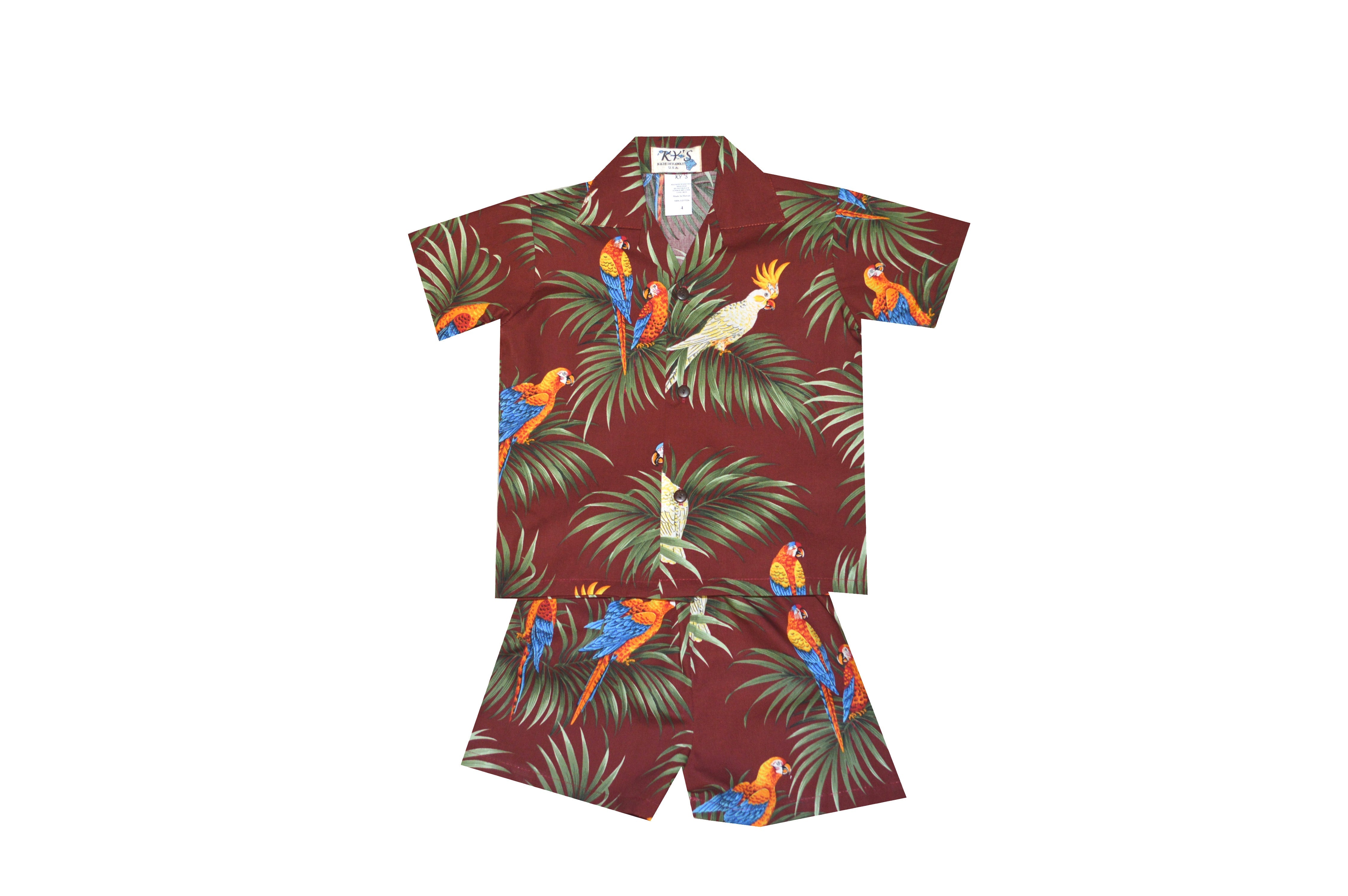 Stylish Cotton Hawaiian Boy Shirts & Cabana Sets with Parrot Leaf Design - Perfect for Beach Vacations, Summer Parties, and Tropical Getaways