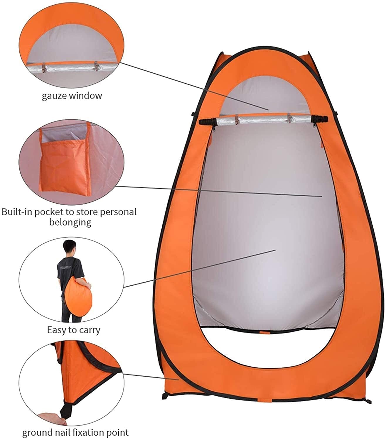 Pop Up Privacy Tent for Camping & Beach - Lightweight, Sturdy, Easy Setup & Foldable - Includes Carry Bag (Orange) - Perfect for Outdoor Toilet, Shower, Changing Room & Dressing Shelter