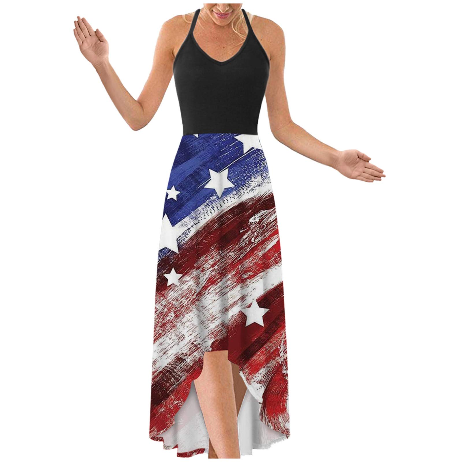 Elegant Printed Halter V-Neck Dress for Women - Wedding Guest, Festival & Independence Day Outfits - Flowy Summer Party Dress for Special Occasions