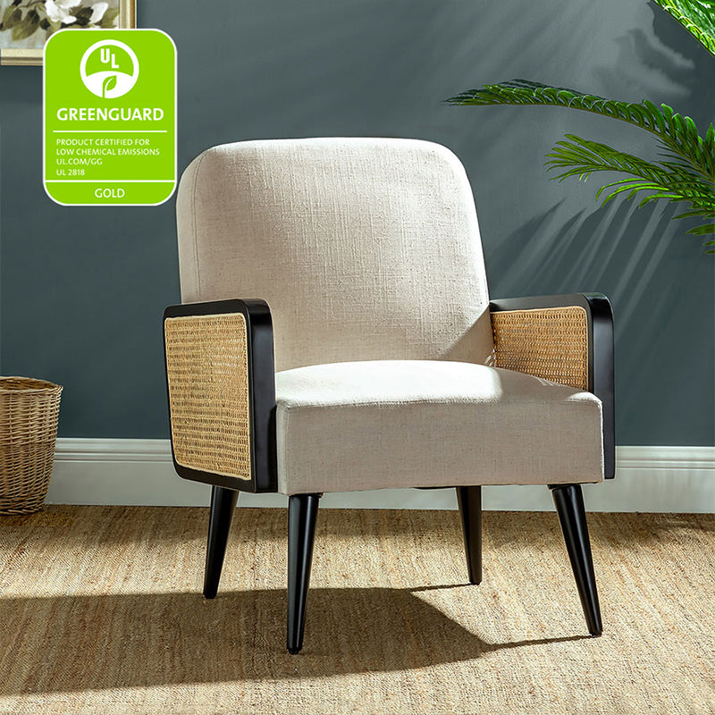 Elva Cane Armchair - Modern Rattan Accent Chair for Living Room, Bedroom, or Patio - Lightweight & Stylish Seating with Breathable Woven Design
