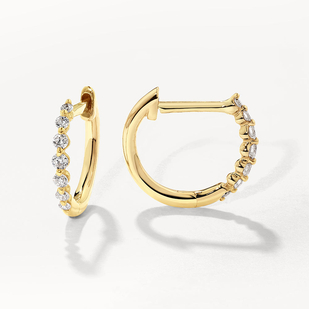 10K Gold Graduated Diamond Huggie Hoop Earrings - Elegant Everyday Wear for Women