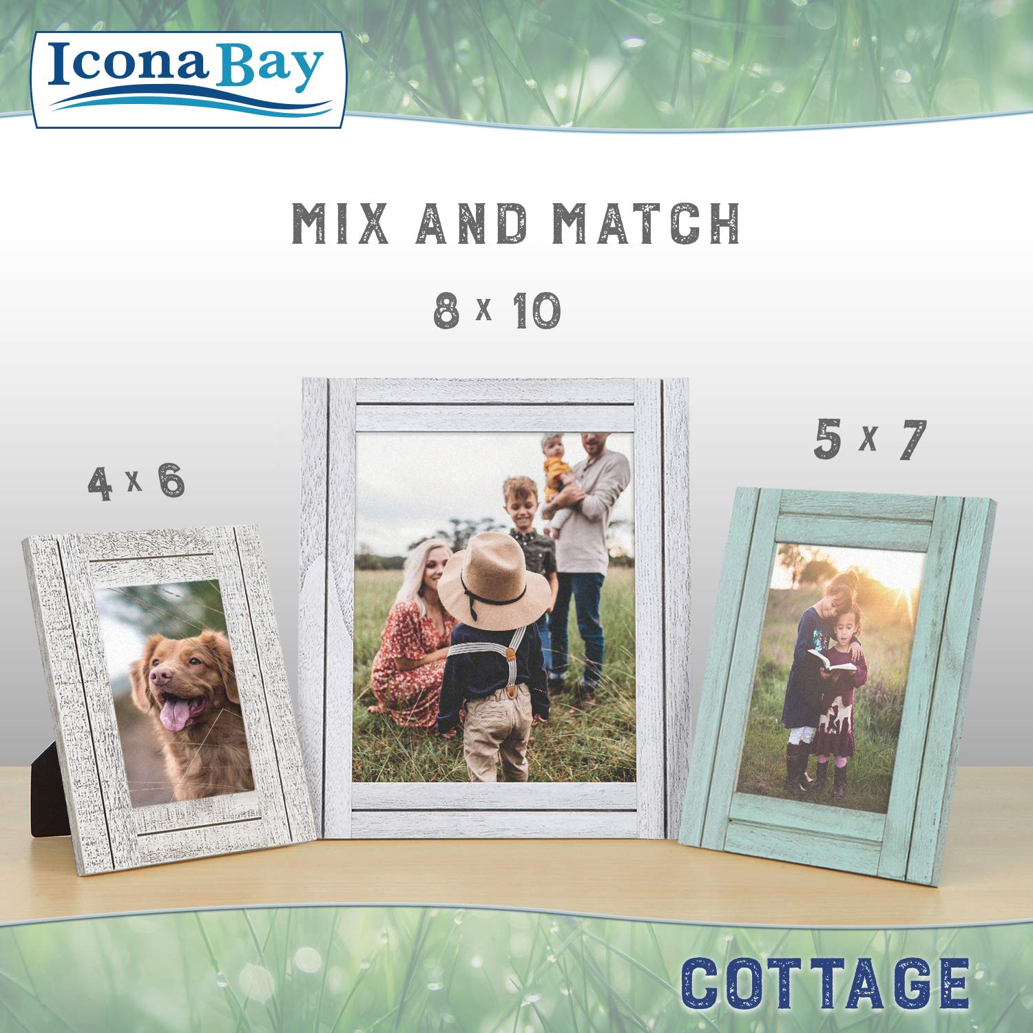 Icona Bay 5x7 (13x18 cm) Picture Frames Set - 6 Pack Farmhouse White Wooden Frames, Rustic Photo Frames for Wall or Tabletop Display, Perfect for Home Decor, Wedding Photos, and Office Artwork