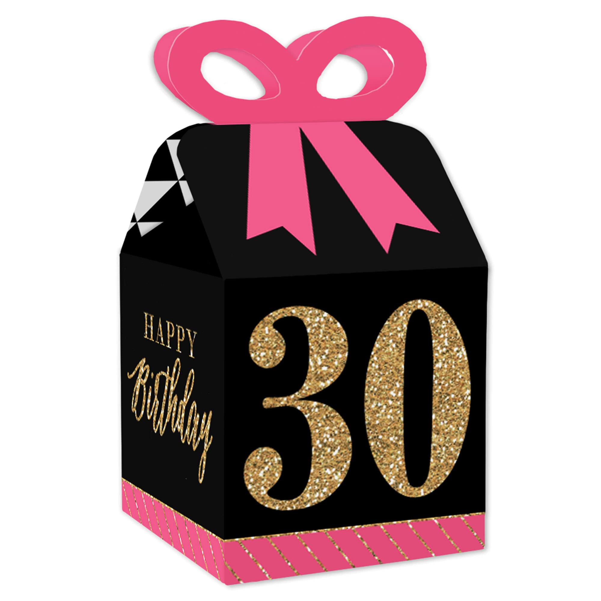 Chic 30th Birthday Gift Boxes - Pink, Black & Gold - Set of 12 for Party Favors