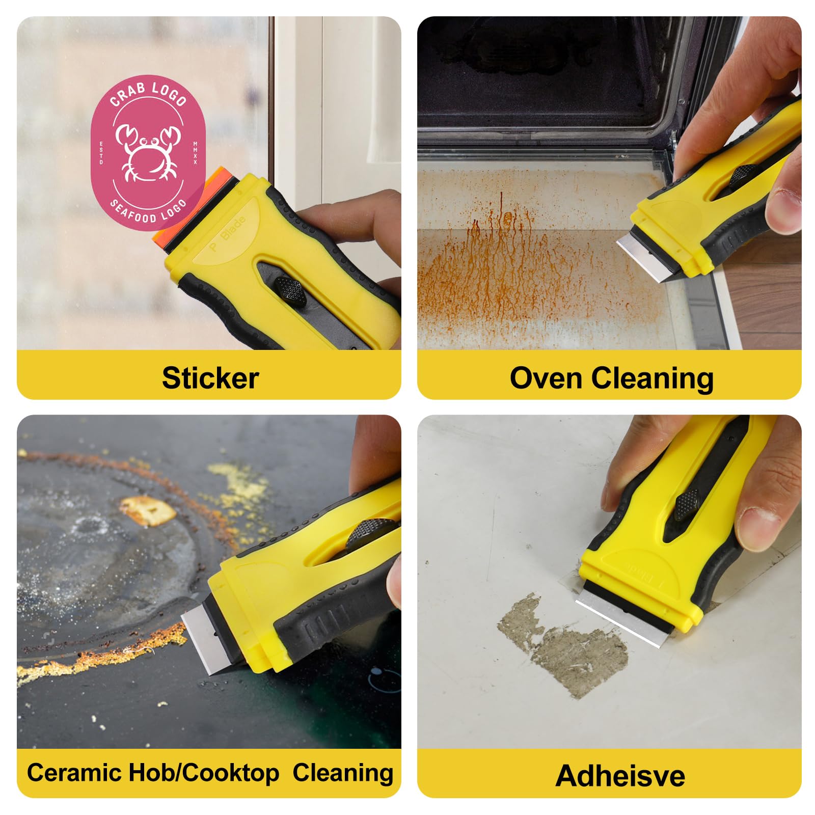 Kiemeu Dual-End Ceramic Cooktop Razor Scraper Tool with 10 Replacement Blades - Oven Safe Glass Stove Top Cleaner for Tough Grease & Burnt-On Food - Perfect for Kitchen Cleaning, Grill Maintenance, and DIY Home Improvement Projects