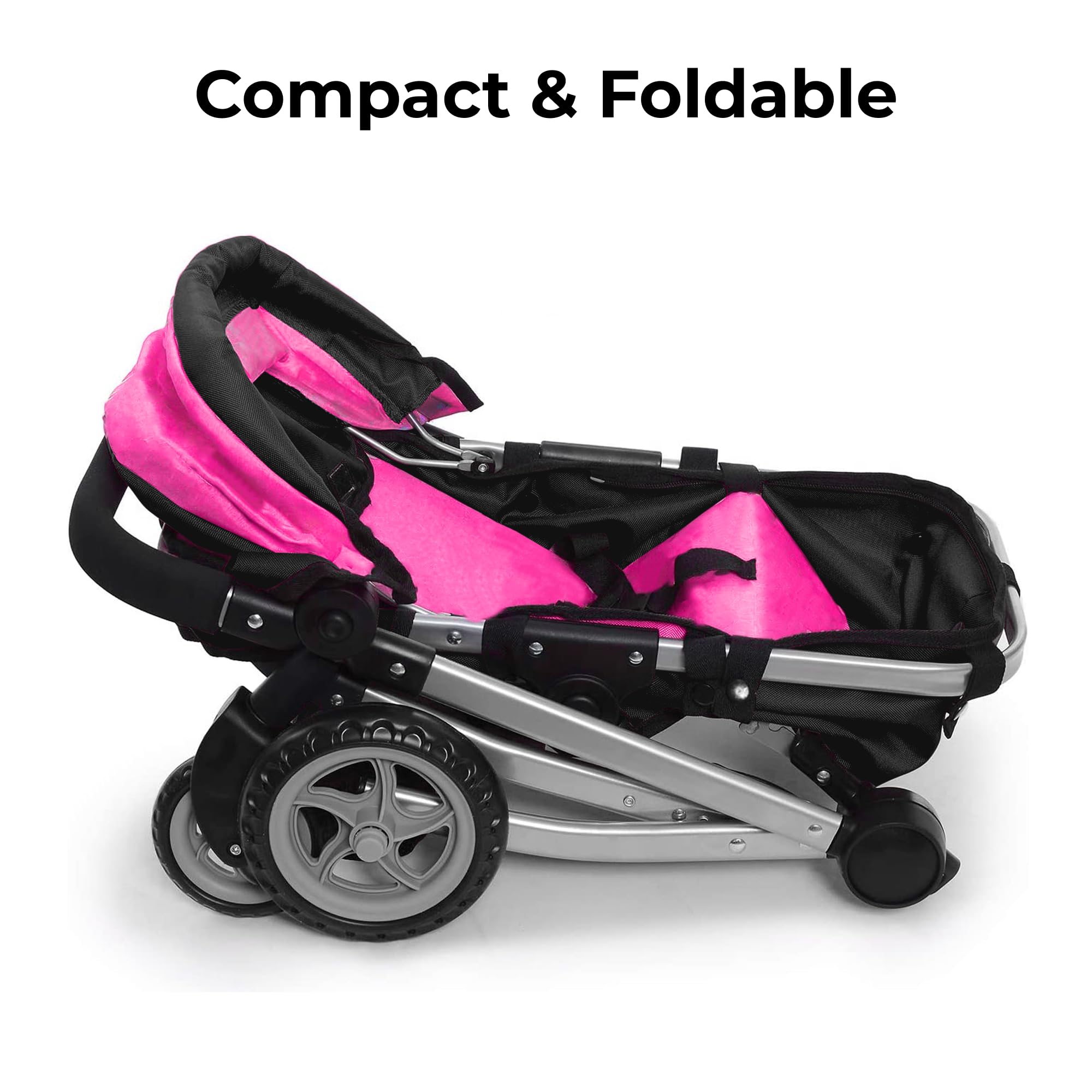 Deluxe 2-in-1 Mommy & Me Baby Doll Stroller with Diaper Bag - Foldable 32