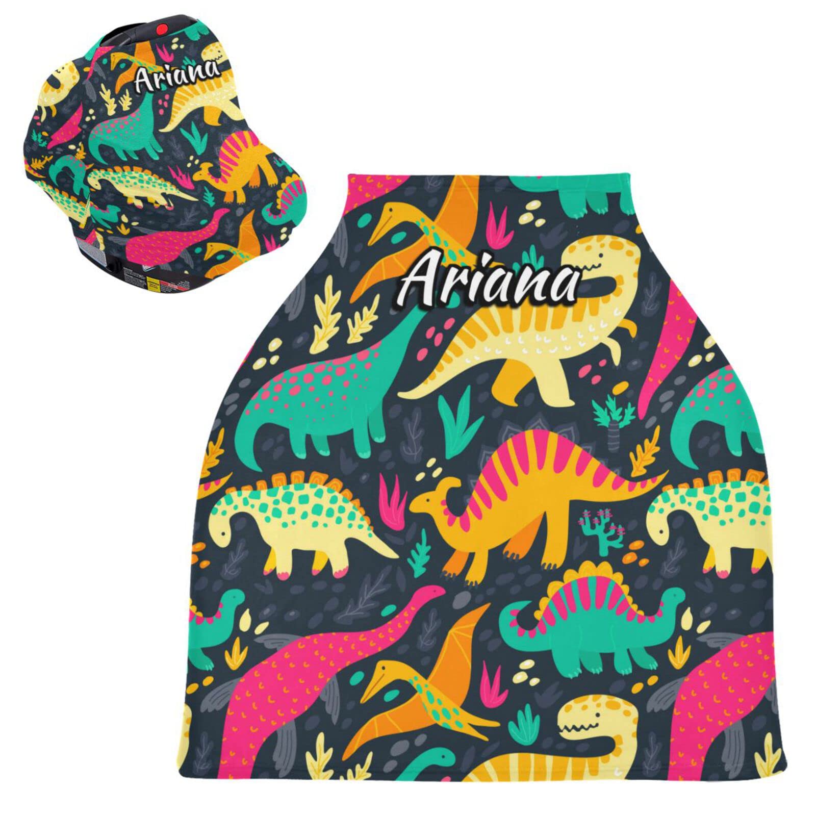 Custom Personalized Dinosaur Baby Car Seat Cover - Stretchy Infant Stroller Canopy for Boys & Girls - Multi-Use Nursing Cover & Sunshade - Perfect for Travel, Shopping & Outdoor Adventures
