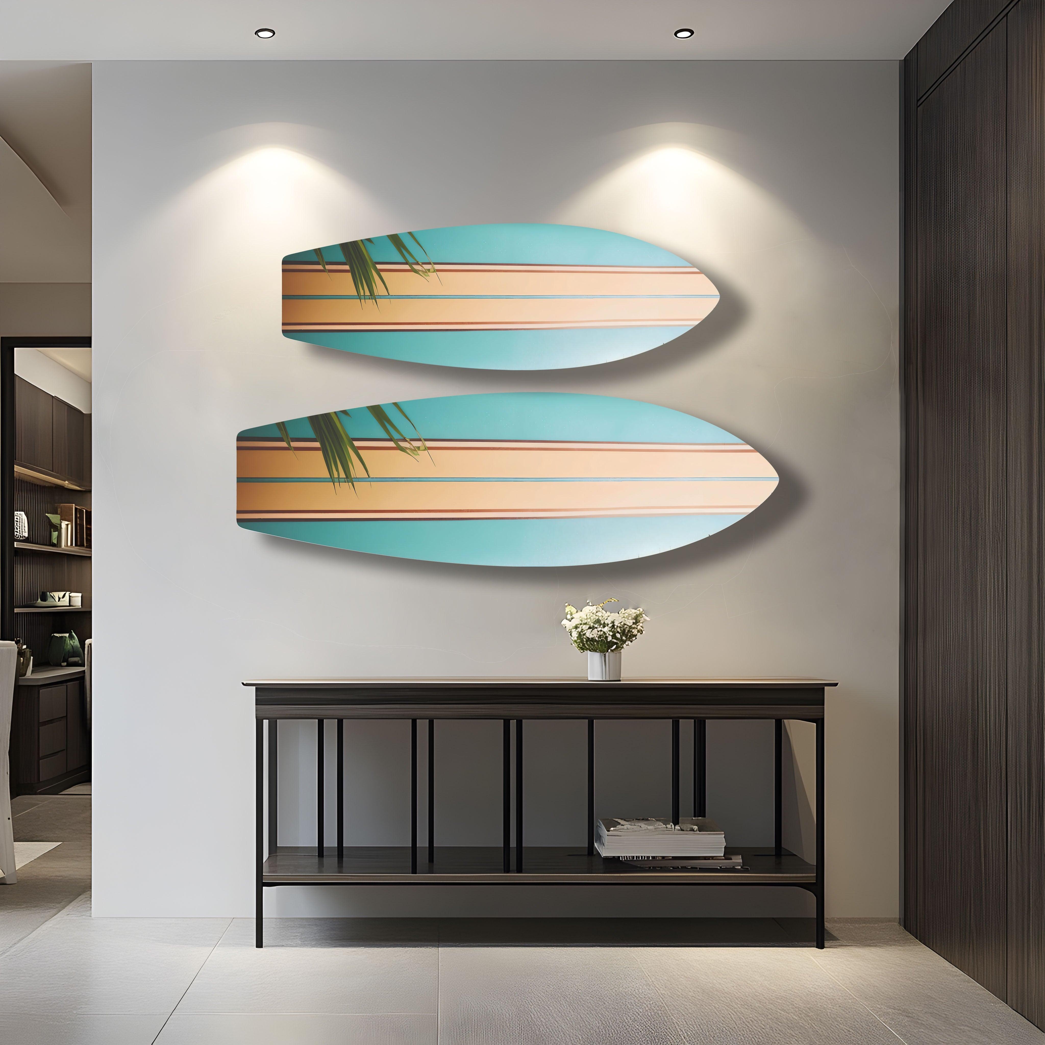 Stylish Beige and Brown Surfboard Wall Art - Coastal Decor for Beach House, Living Room & Bedroom - Perfect Nautical Theme Home Accent