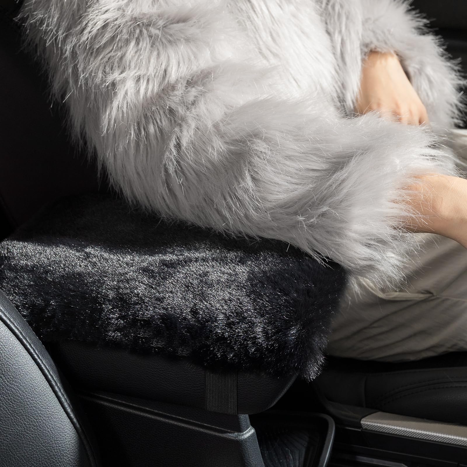 Premium Furry Car Armrest Cover - Soft Fluffy Center Console Pad for Cars, SUVs & Trucks - Universal Fit for Most Vehicles - Black - Comfort & Style for Long Drives & Daily Commutes