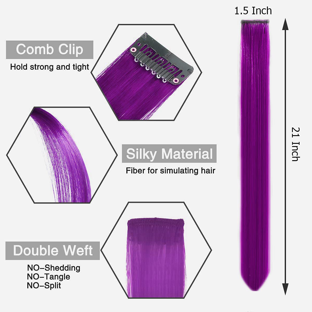 OSEN Purple Hair Extensions for Women & Girls - 6-Piece Colored Hair Streak Set for Highlighting & Styling - Perfect for Parties, Cosplay & Everyday Fashion