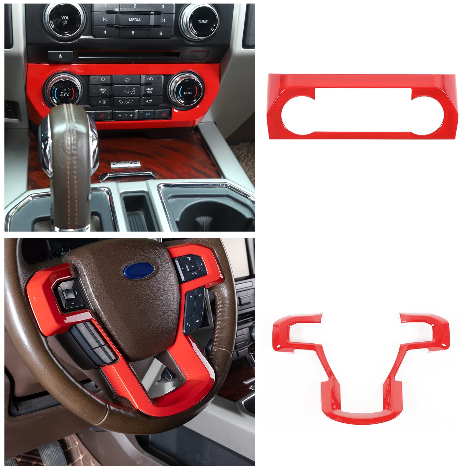 JeCar 11PCS Red Interior Trim Kit for Ford F150 2015-2020 - Steering Wheel, Dashboard & AC Vent Covers - Premium Car Accessories for Customization & Protection