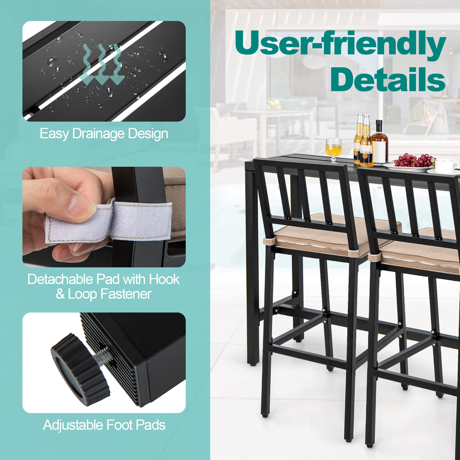 COSTWAY 3-Piece Outdoor Patio Bar Set - 55