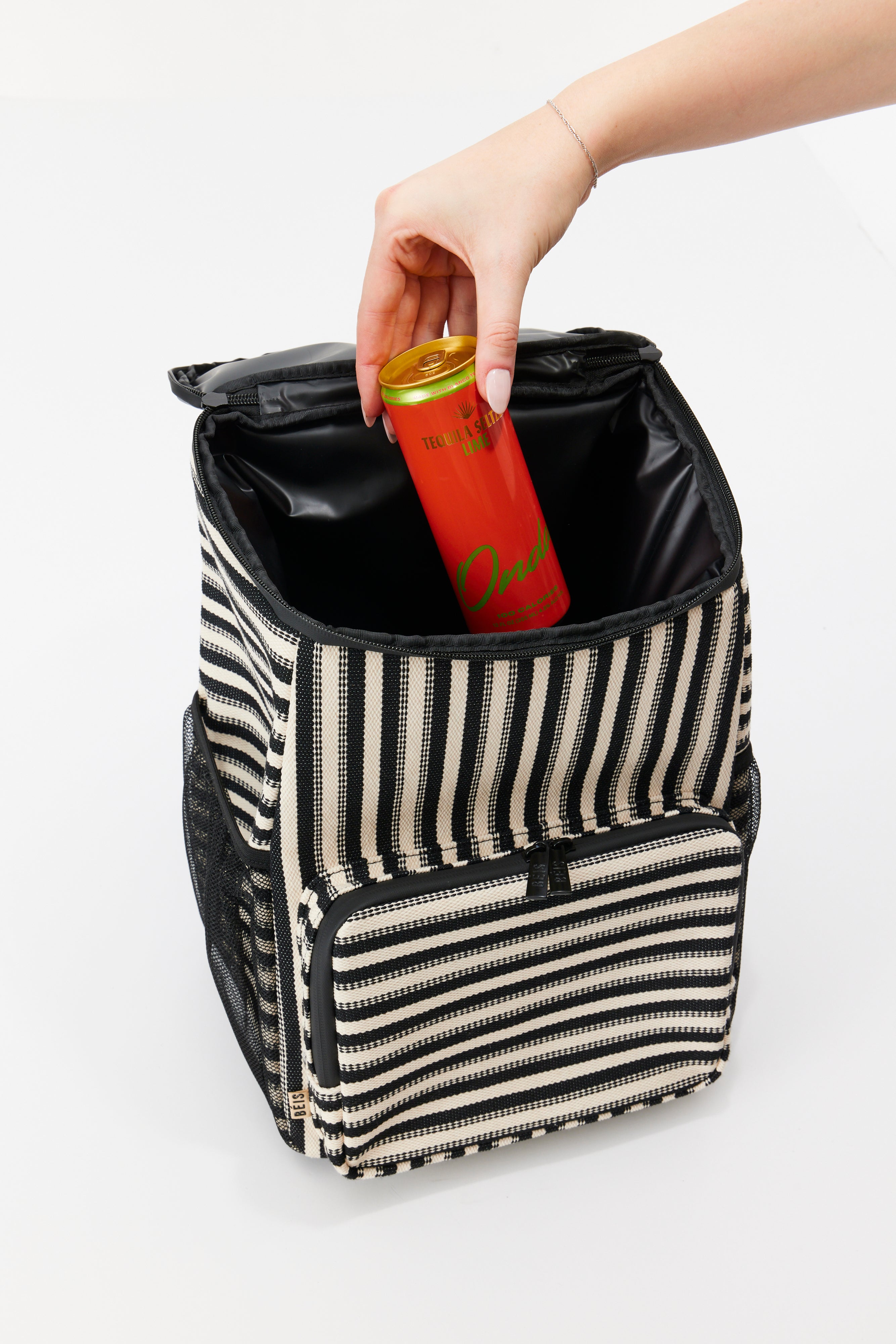 Premium Black Stripe Backpack Cooler - Insulated Leakproof Lunch Bag for Hiking, Camping, Beach & Outdoor Adventures