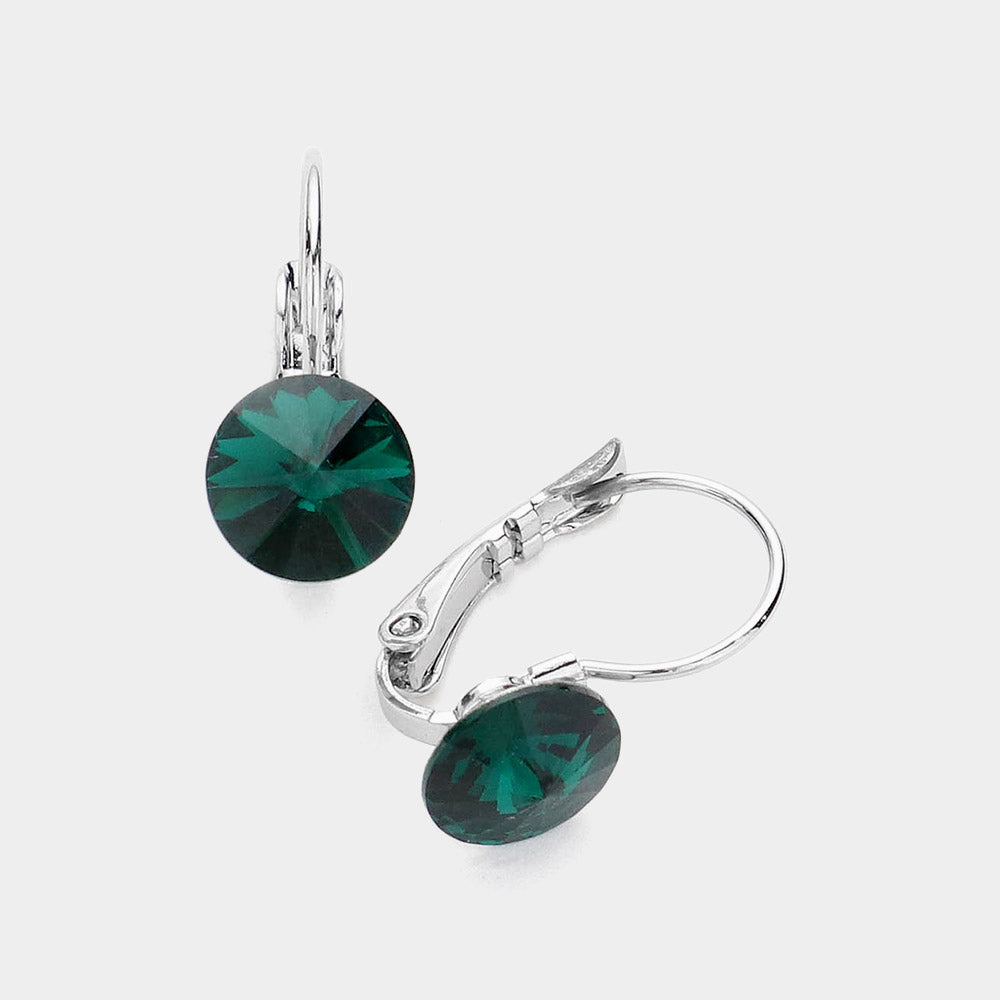 Emerald Round Crystal Lever Back Pageant Earrings for Women - Elegant Bridal, Prom, Interview & Evening Party Jewelry - 376366