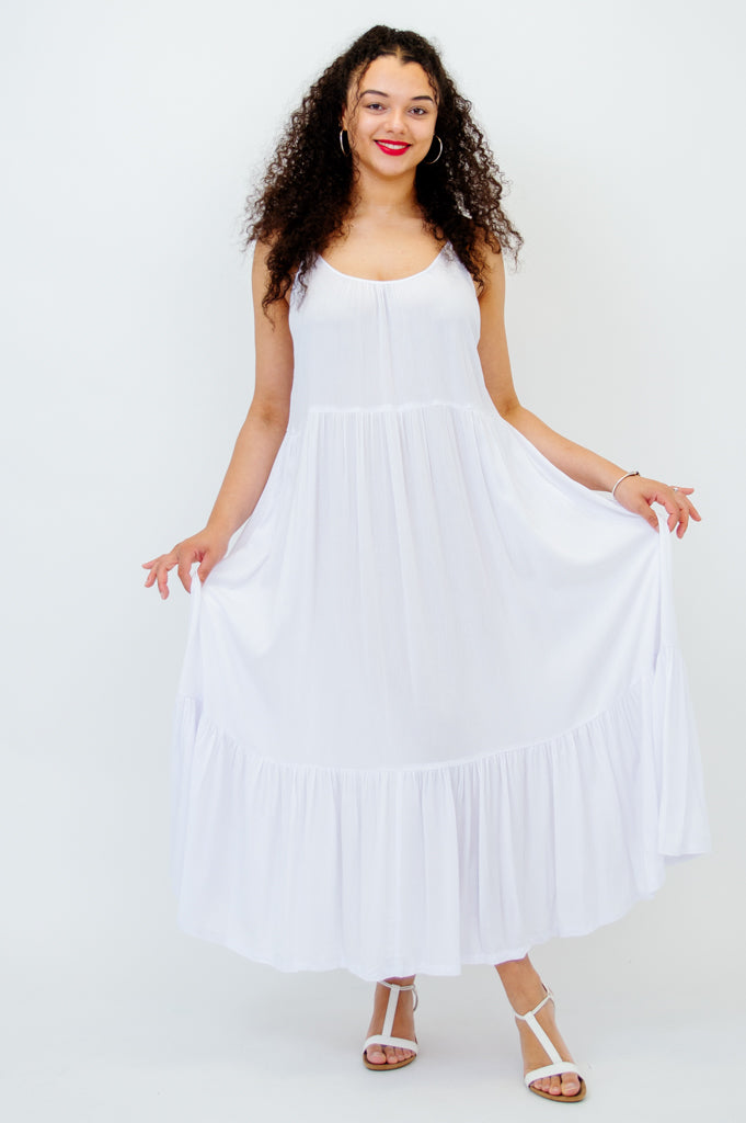 Boho White Dress for Women - Flowy Summer Maxi Dress with Pockets - Perfect for Beach, Vacation, and Casual Outings