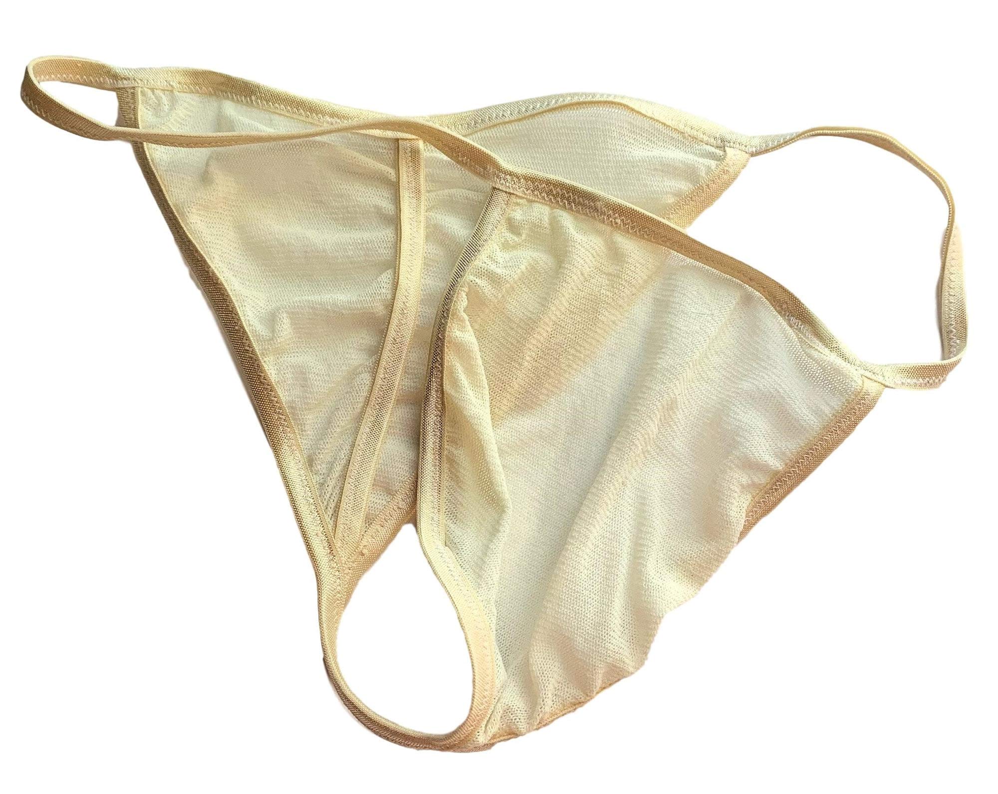 SWIC Men's Scrunch Back String Bikini Brief - Naked Vanilla Sand Color - Comfortable & Sexy Swimwear for Beach, Pool & Vacation