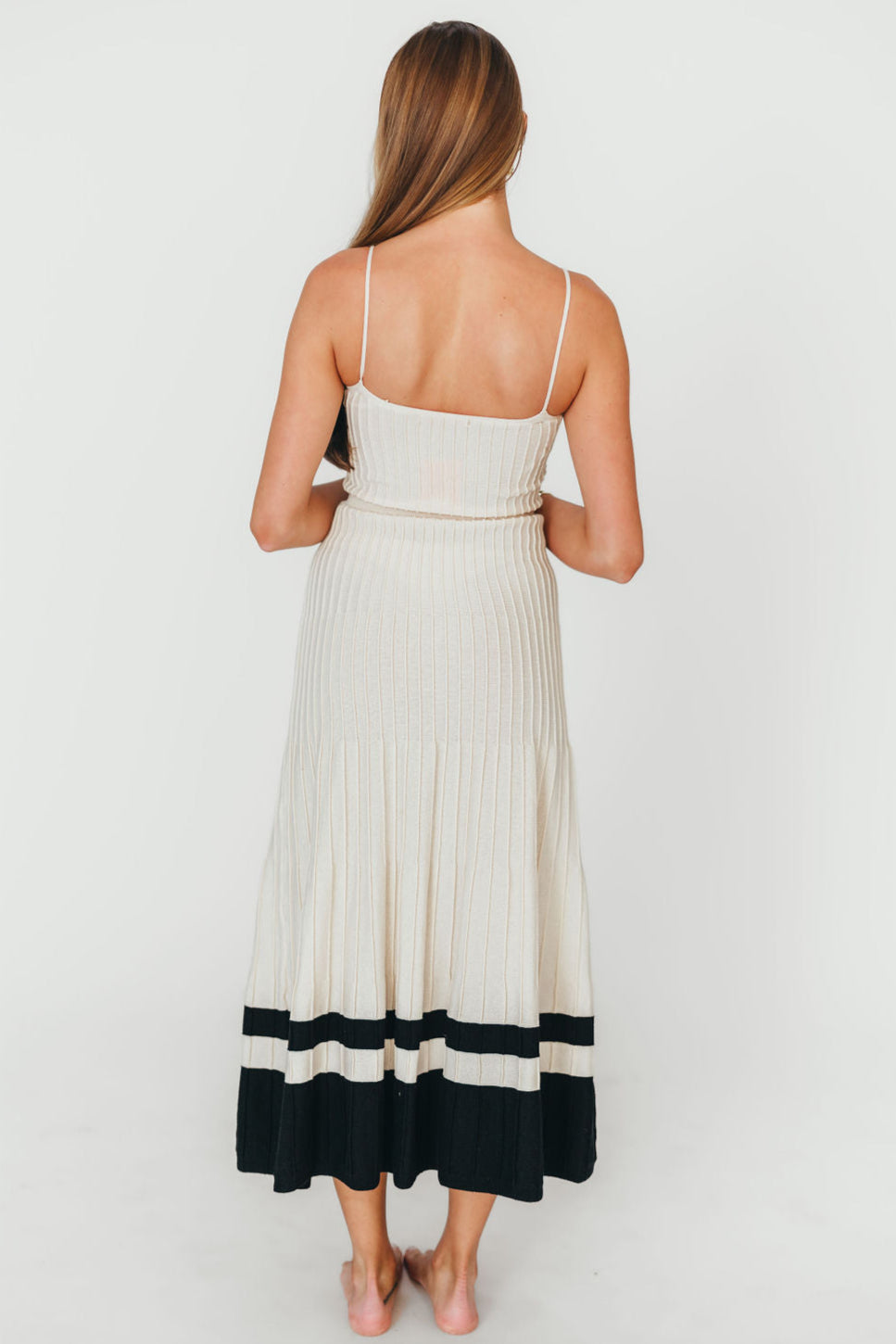 Kenzie Ribbed Knit Dress for Women - Ecru & Black Slim Fit Stretchy Midi Dress | Perfect for Casual Outings, Office Wear & Date Nights