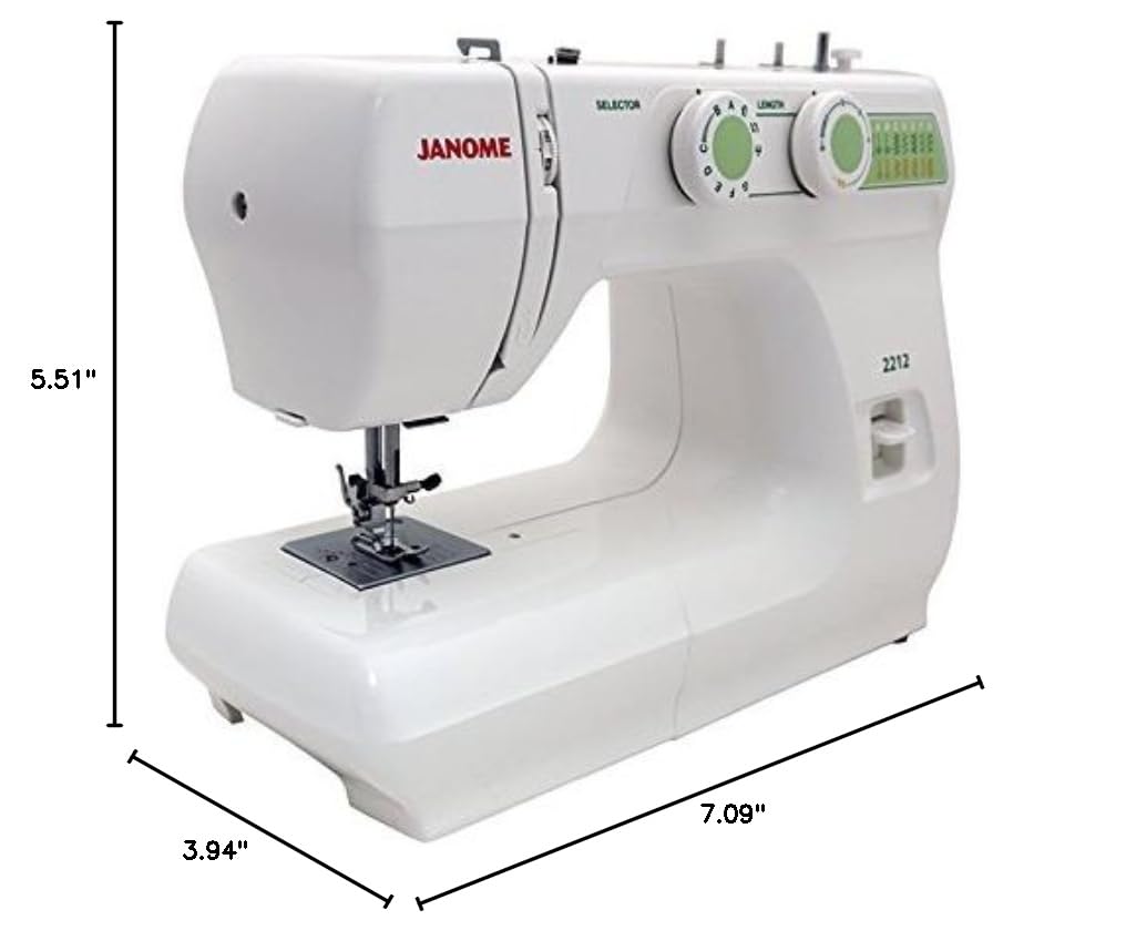 Janome 2212 Sewing Machine with 10 Built-in Stitches - Free Bonus Accessories Kit | Perfect for Beginners, Home DIY Projects & Quilting | Heavy Duty Metal Frame & Easy Threading System