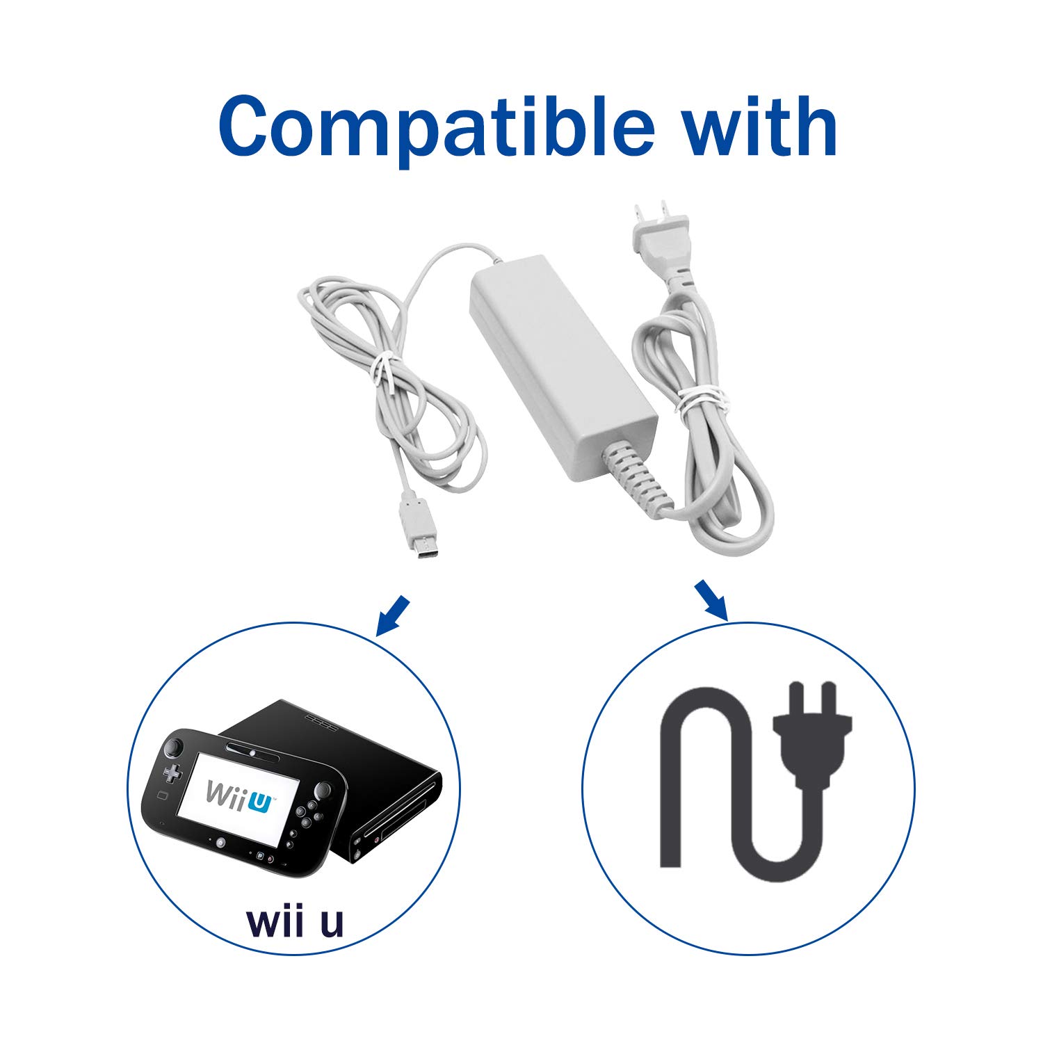 Xahpower AC Power Adapter Charger for Nintendo Wii U Gamepad Remote Controller - Fast Charging Replacement Battery - Perfect for Gaming at Home or Travel