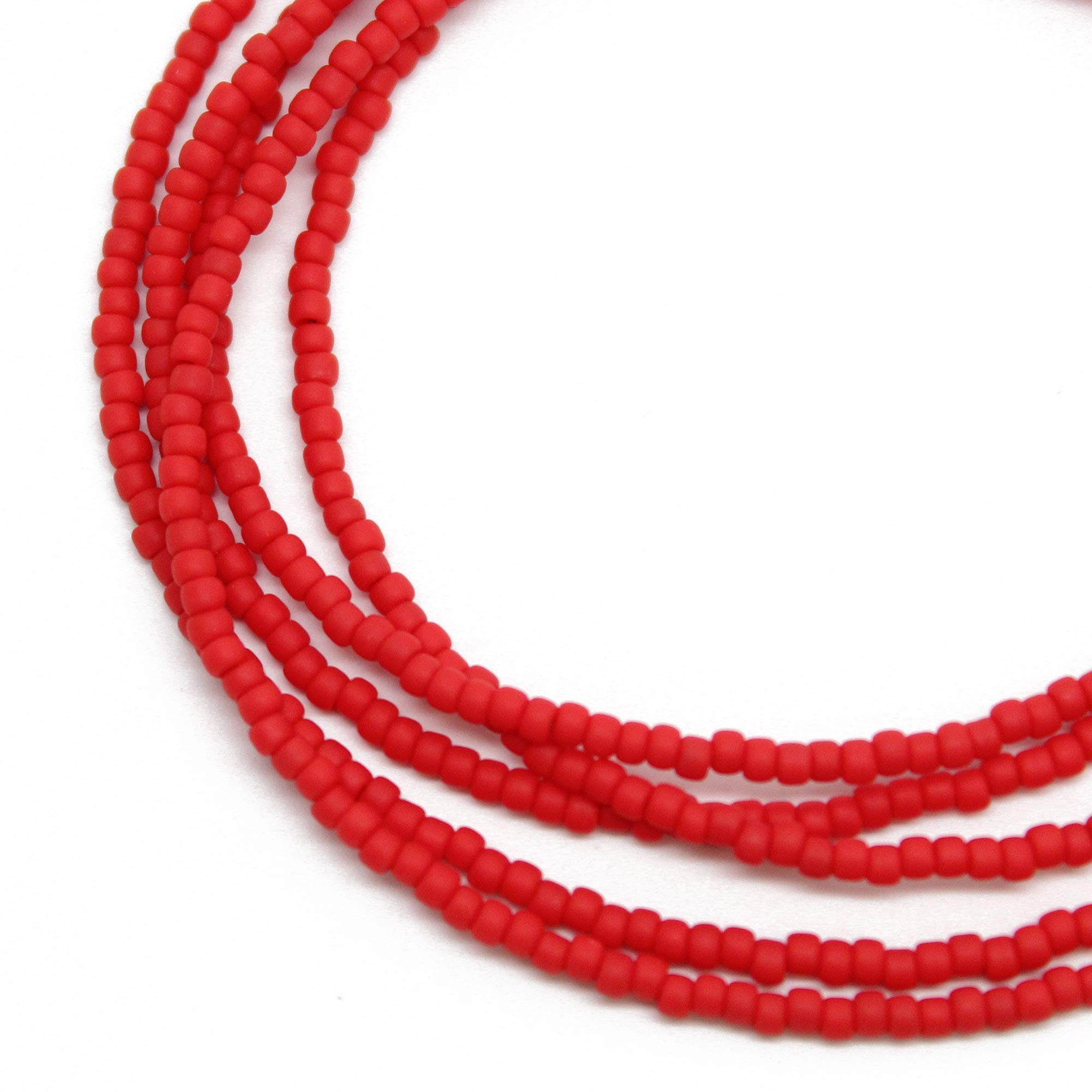 Matte Red Seed Bead Necklace - 1.5mm Thin Single Strand Beaded Necklace for Women (Opaque Cherry Red) | Elegant Boho Jewelry for Parties, Weddings & Everyday Wear