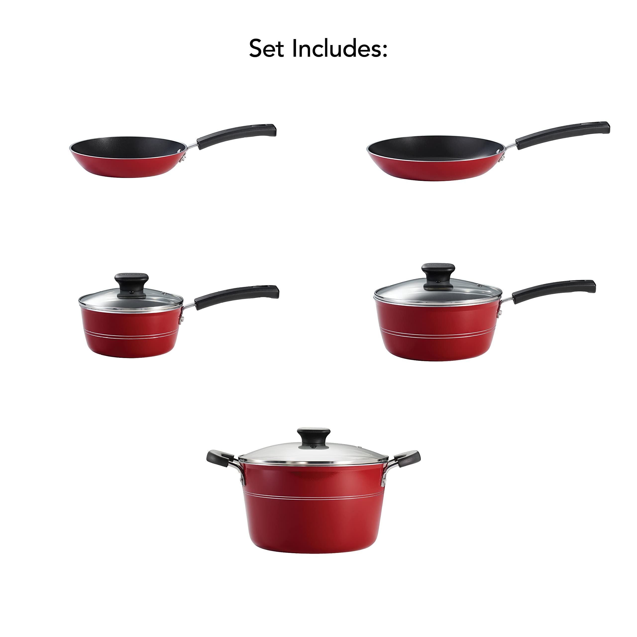 Tramontina Sicilia 8-Piece Nonstick Cookware Set with Glass Lids - Aluminum Pots and Pans Kitchen Set (Raspberry Red) - Perfect for Sauteing, Frying & Everyday Cooking