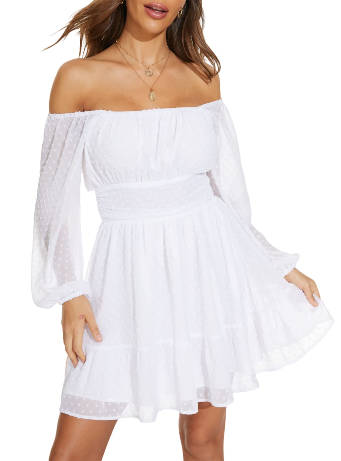 Square Neck Mini Dress for Women 2023 - Puff Sleeve Tie Back A-Line Dress with Elastic Waist | Summer Party, Date Night, Cocktail & Casual Wear