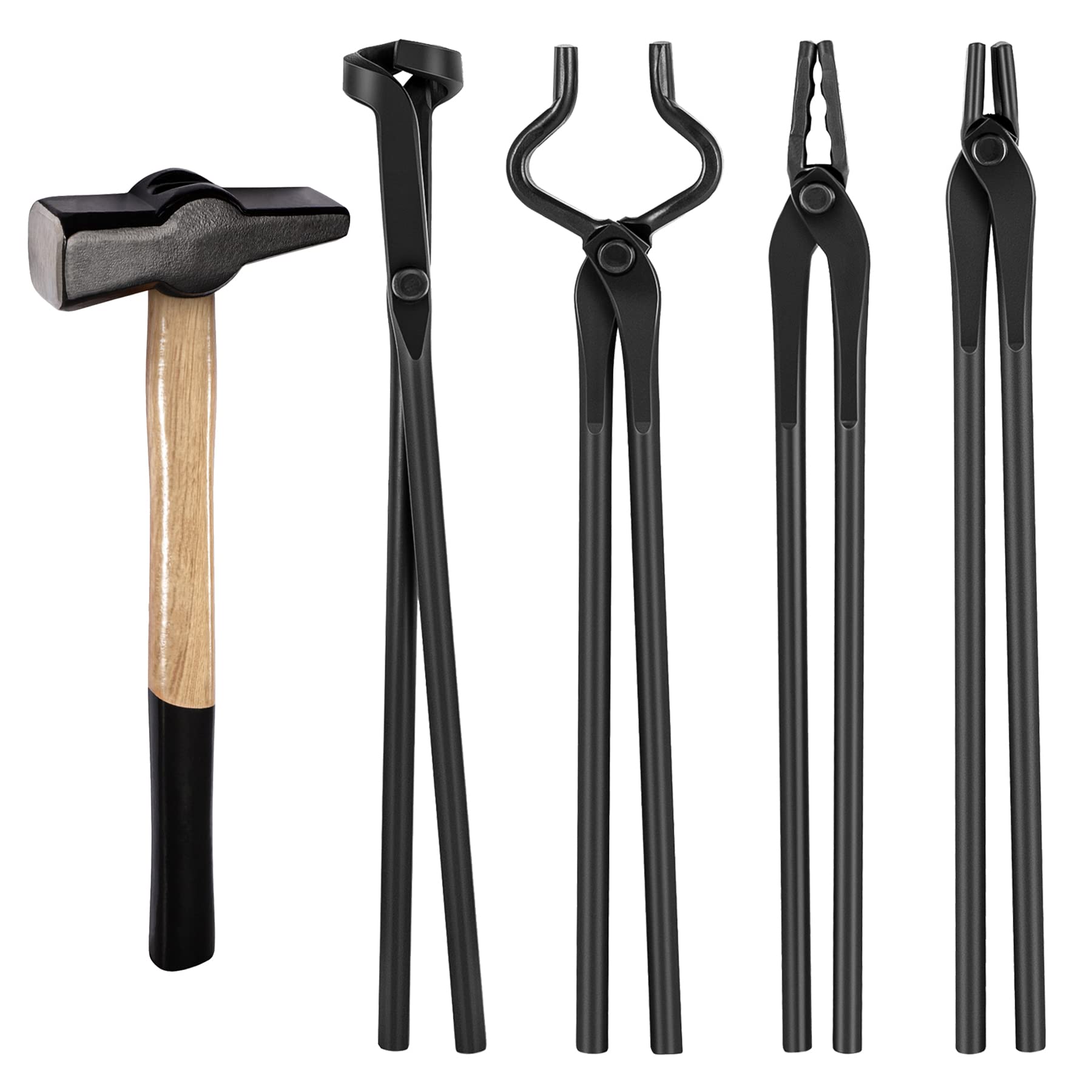 PIILOO Professional Blacksmith Tongs & Hammer Set for Knife Making, Bladesmithing, and Metal Forging - Heavy Duty Forging Tools Alternative to 0000811-1500 - Perfect for DIY Metalworking, Jewelry Crafting, and Workshop Projects
