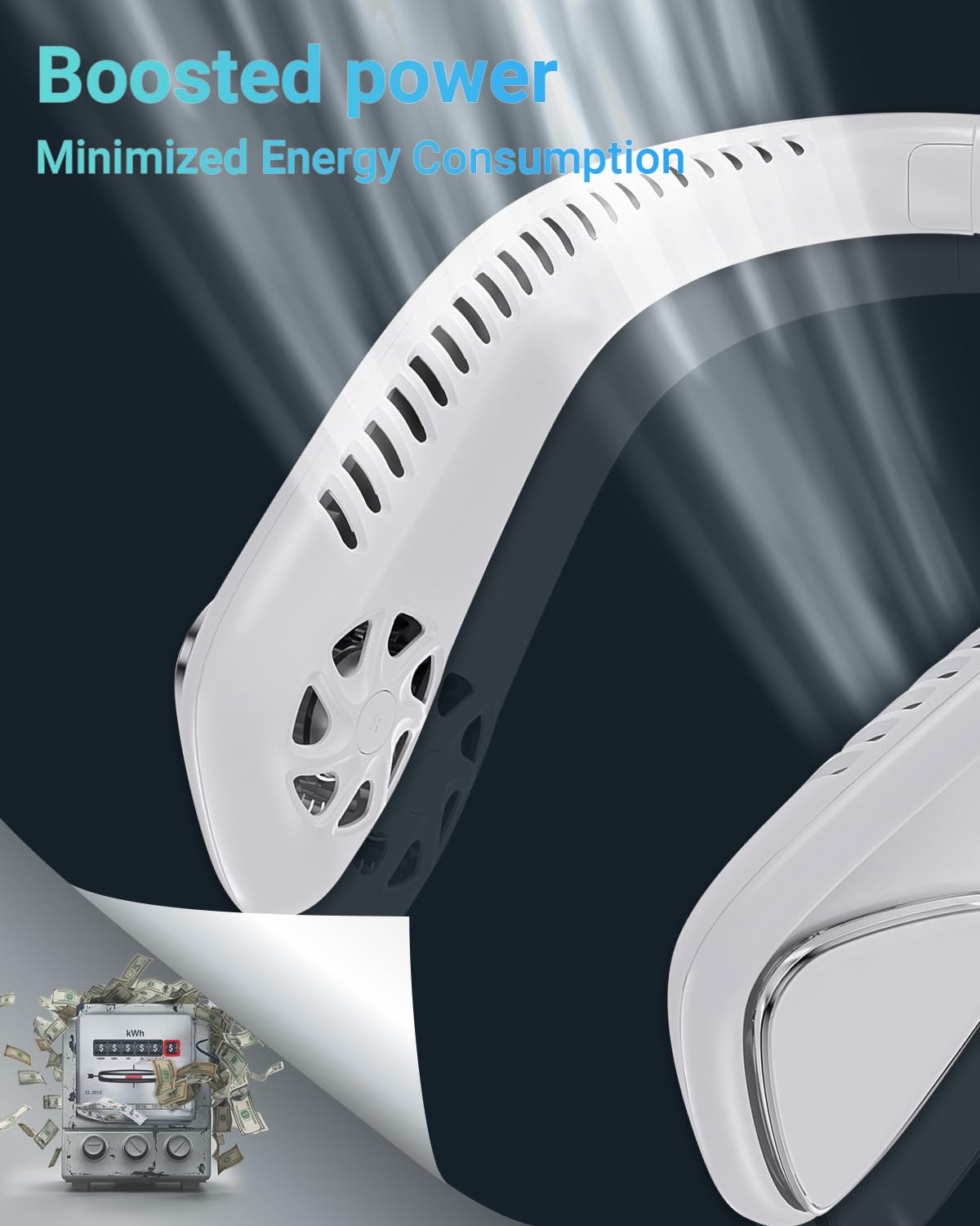 Jialexin Bladeless Personal Neck Fan - 6000mAh USB Rechargeable Hands-Free Cooling Fan with 3 Speed Settings, Lightweight Headphone Design for Men & Women - Perfect for Sports, Outdoor Activities, Office & Travel (White)