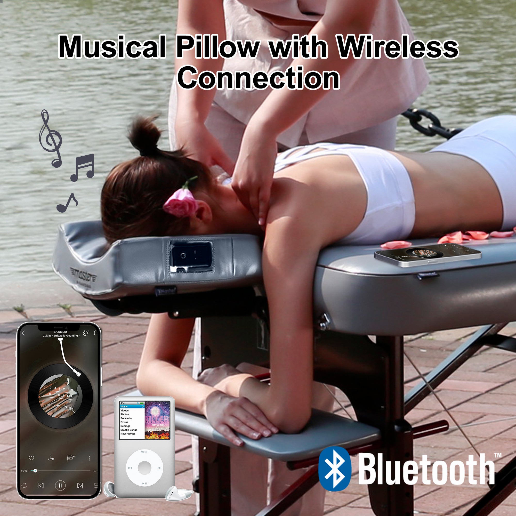MusicMaster™ Bluetooth Music Massage Pillow with High Fidelity Sound & Ergonomic Design - Dove Grey - Perfect for Relaxation, Meditation, and Stress Relief at Home or Office