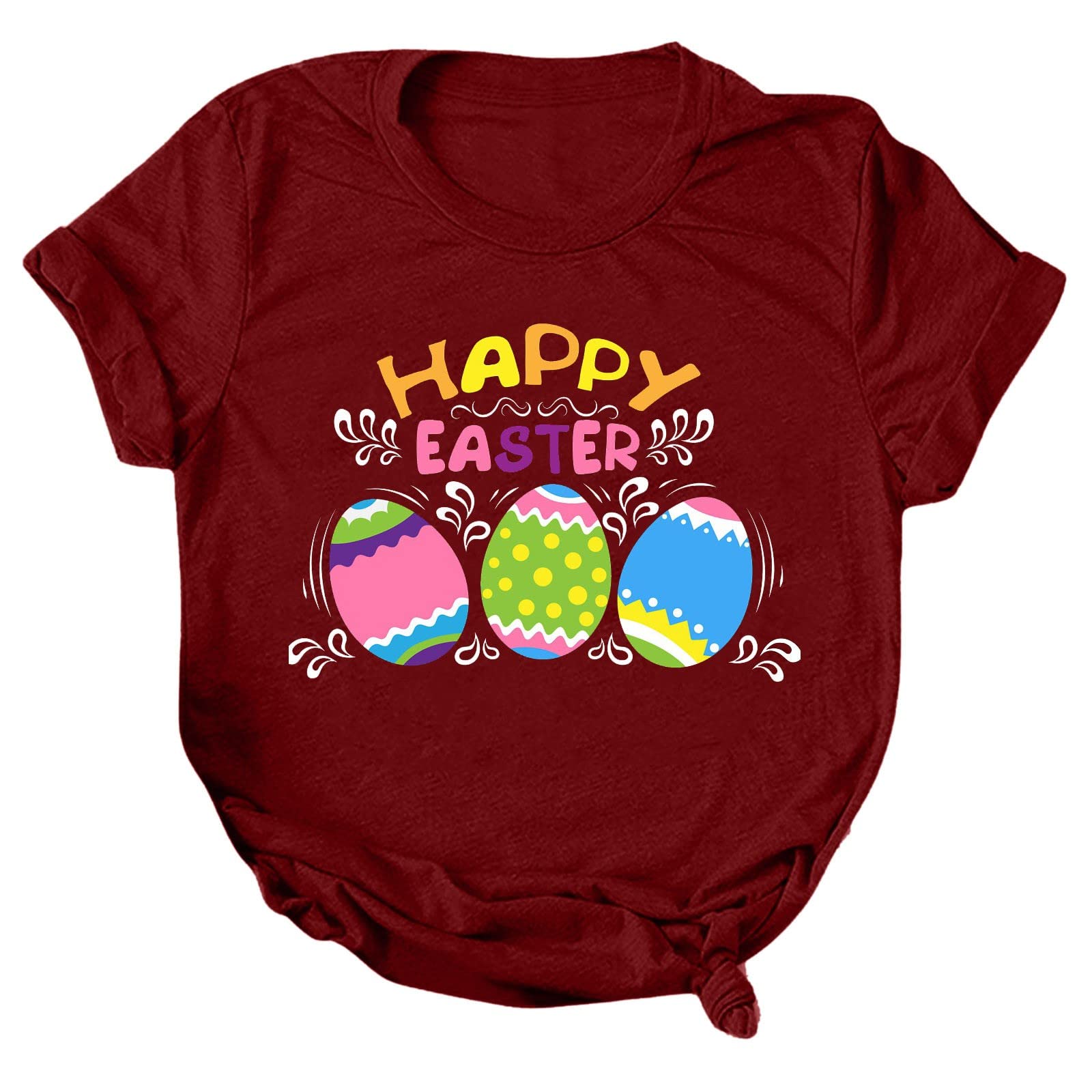 2022 Women's Easter Printed Short Sleeve Summer Top - Cute Happy Easter Egg Rabbit Bunny Graphic Tee for Girls | Perfect for Easter Celebrations, Spring Parties & Casual Outings