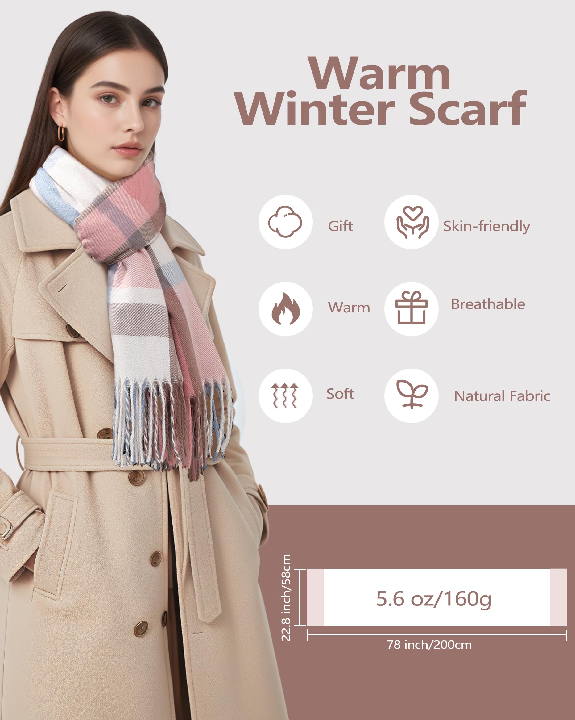 Luxury Cashmere Winter Scarves for Women - Soft Plaid Long Blanket Scarf (79